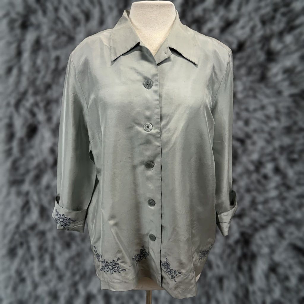 Vintage VINTAGE ISC Silk Outfit Pants Shirt Grey Large Womens 1990s Embroidered Y2K Fairy Size L / US 10 / IT 46 - 1 Thumbnail