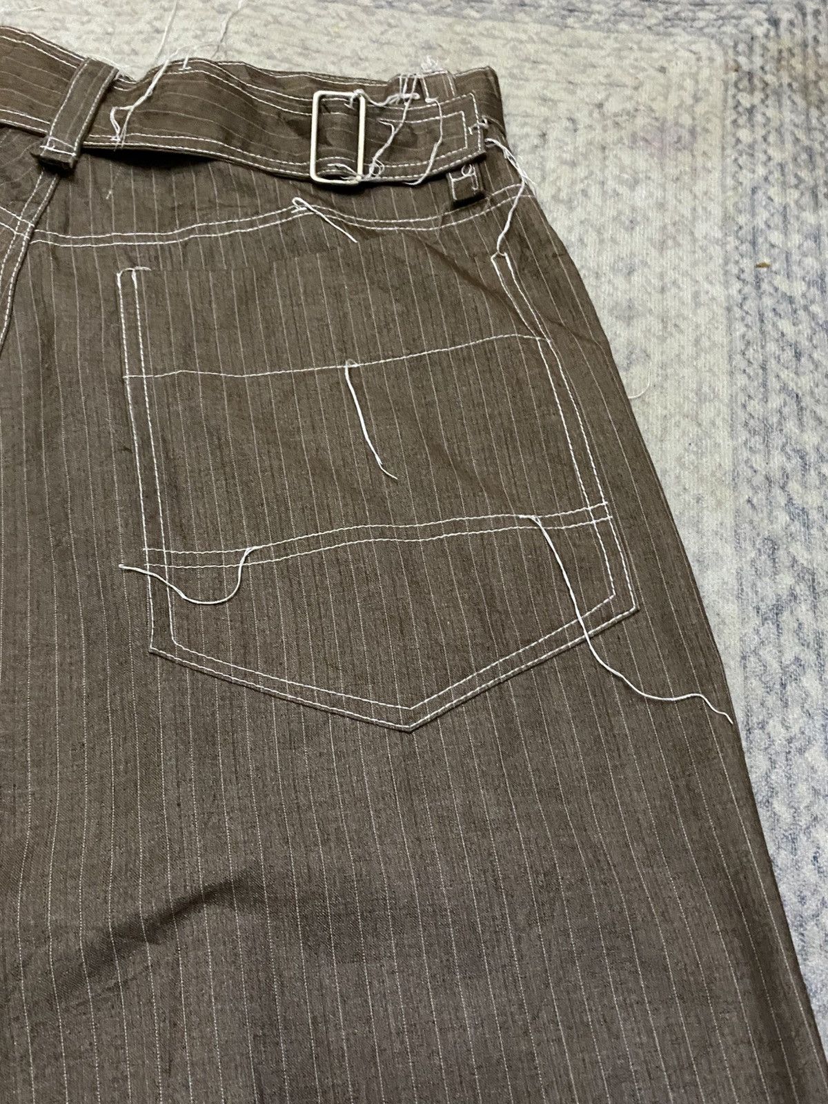 Japanese Brand Frank U Pencil Stripe Messy Raw Seam Stitches Balloon Pant Size US 32 / EU 48 - 12 Thumbnail