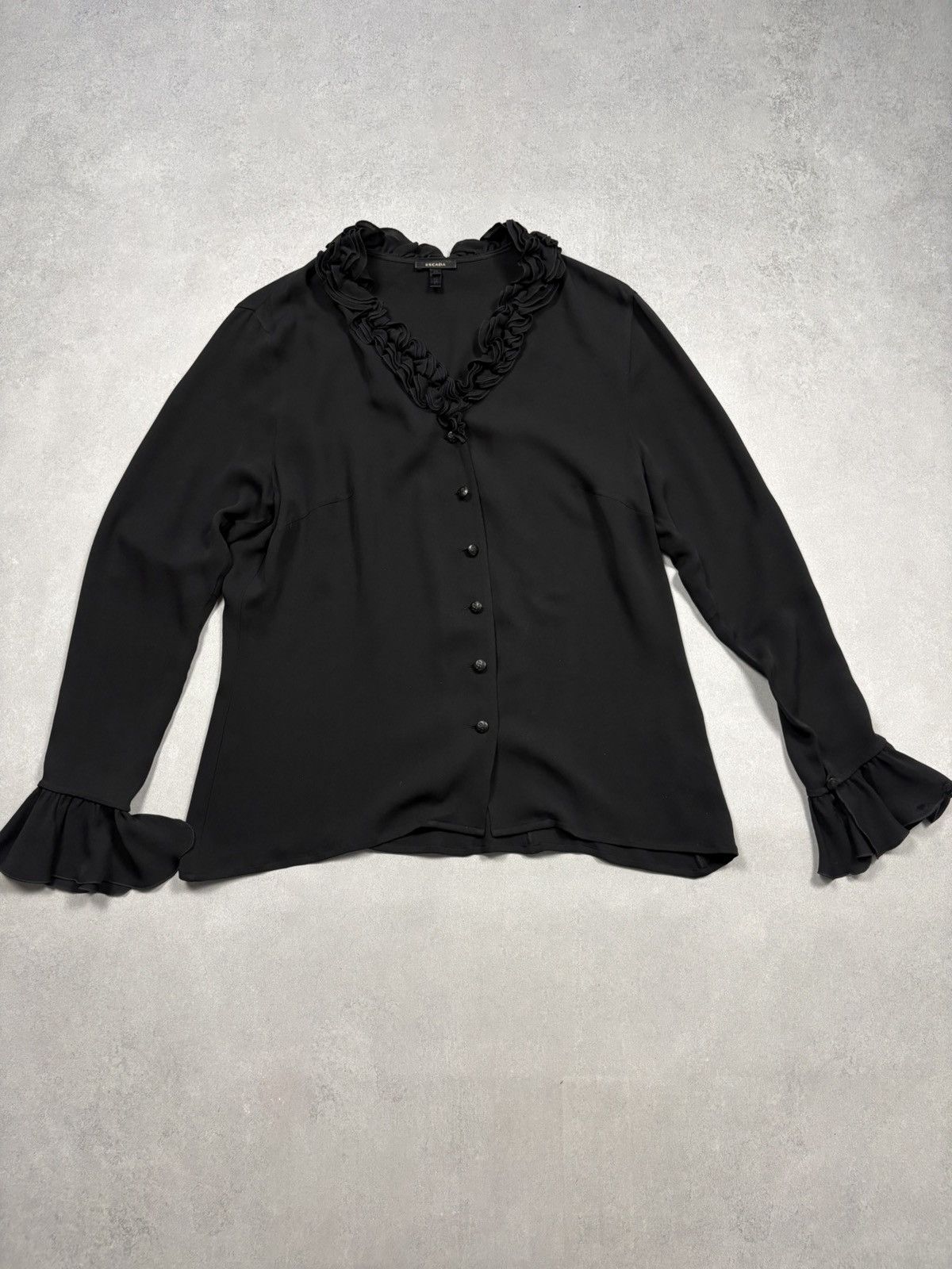 Escada Escada Black Silk Ruffle Blouse Vintage Luxury Womens Top 42 Size M / US 6-8 / IT 42-44 - 4 Thumbnail