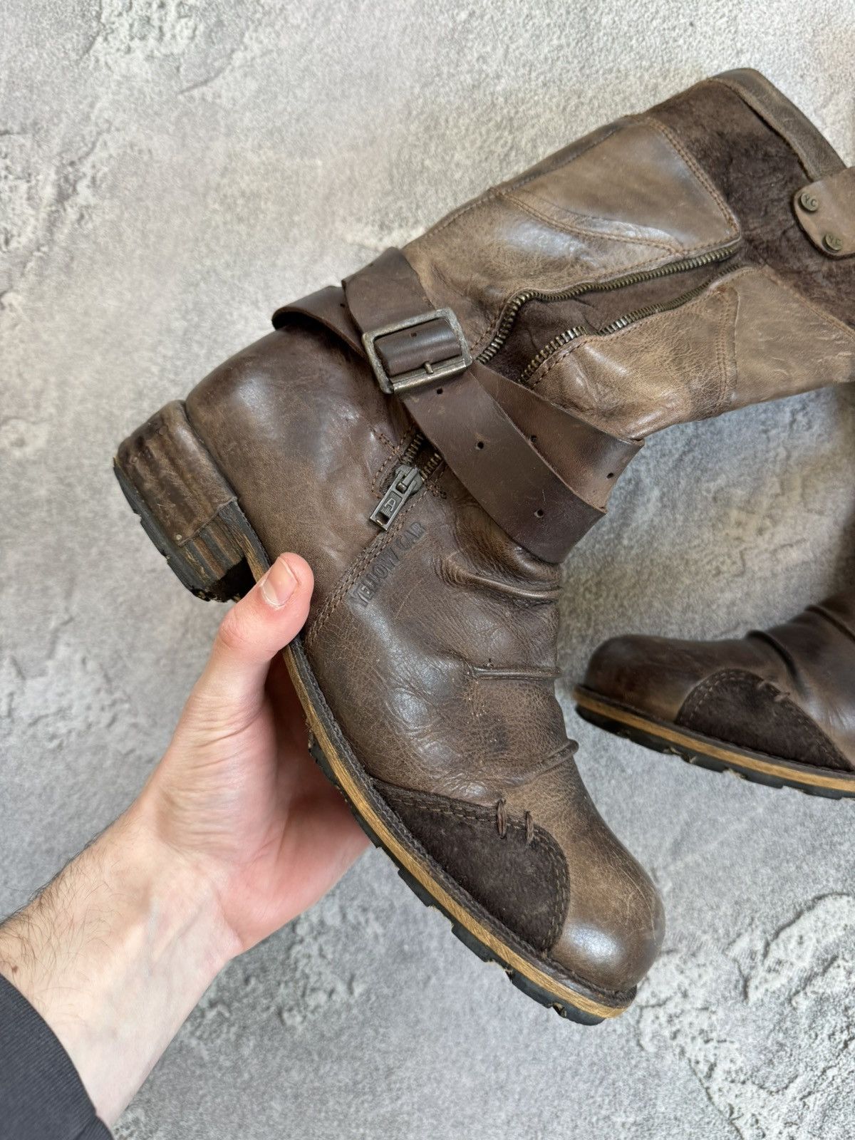 Designer × Vintage Yellow Cab 40size brown leather biker high shoes boots punk Size US 10 / IT 40 - 4 Thumbnail