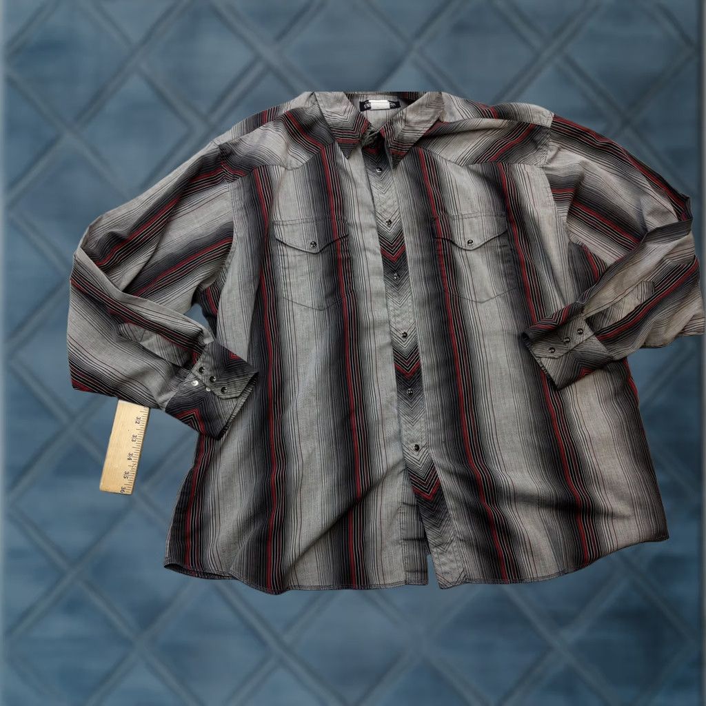 Wrangler VINTAGE Wrangler Shirt Mens 2XL Gray Black Red Striped Western Snap Button Flap Pockets Size US XXL / EU 58 / 5 - 1 Thumbnail