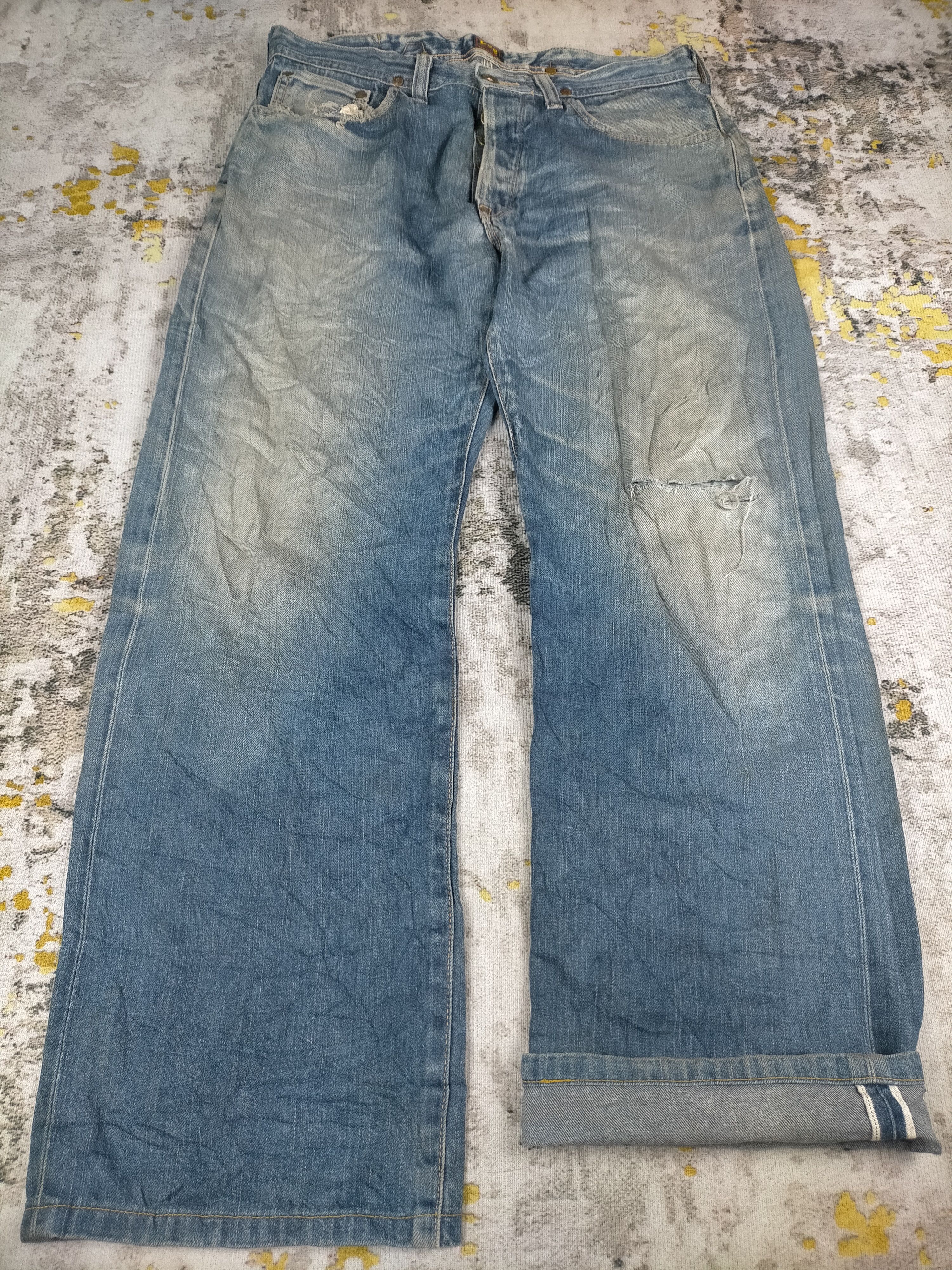 Lee 🔥 Vintage Lee Cowboy Selvedge Distressed Washed Jeans Size US 33 - 2 Thumbnail