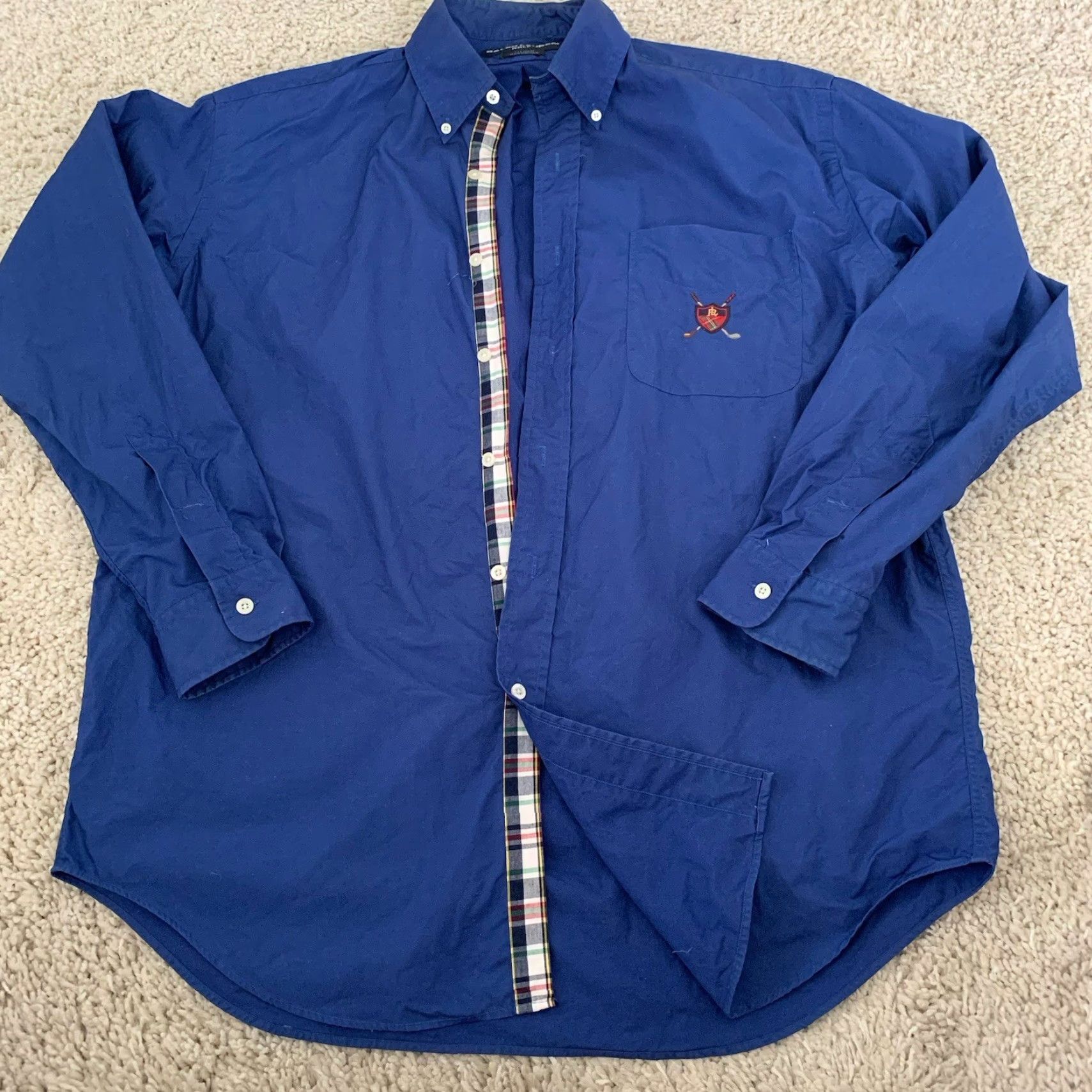Ralph Lauren VINTAGE Ralph Lauren Golf Shirt Mens Large Crest Logo Plaid Blue Button-Up Size US L / EU 52-54 / 3 - 3 Thumbnail