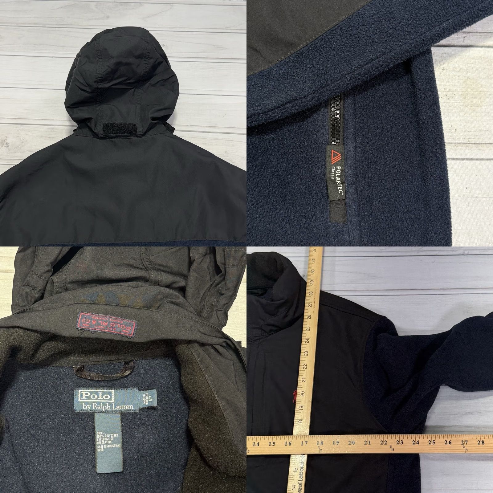 Polo Ralph Lauren VINTAGE Polo Ralph Lauren Jacket L Black Blue Polartec Hooded Fleece Full Zip 90s Size US L / EU 52-54 / 3 - 8 Thumbnail