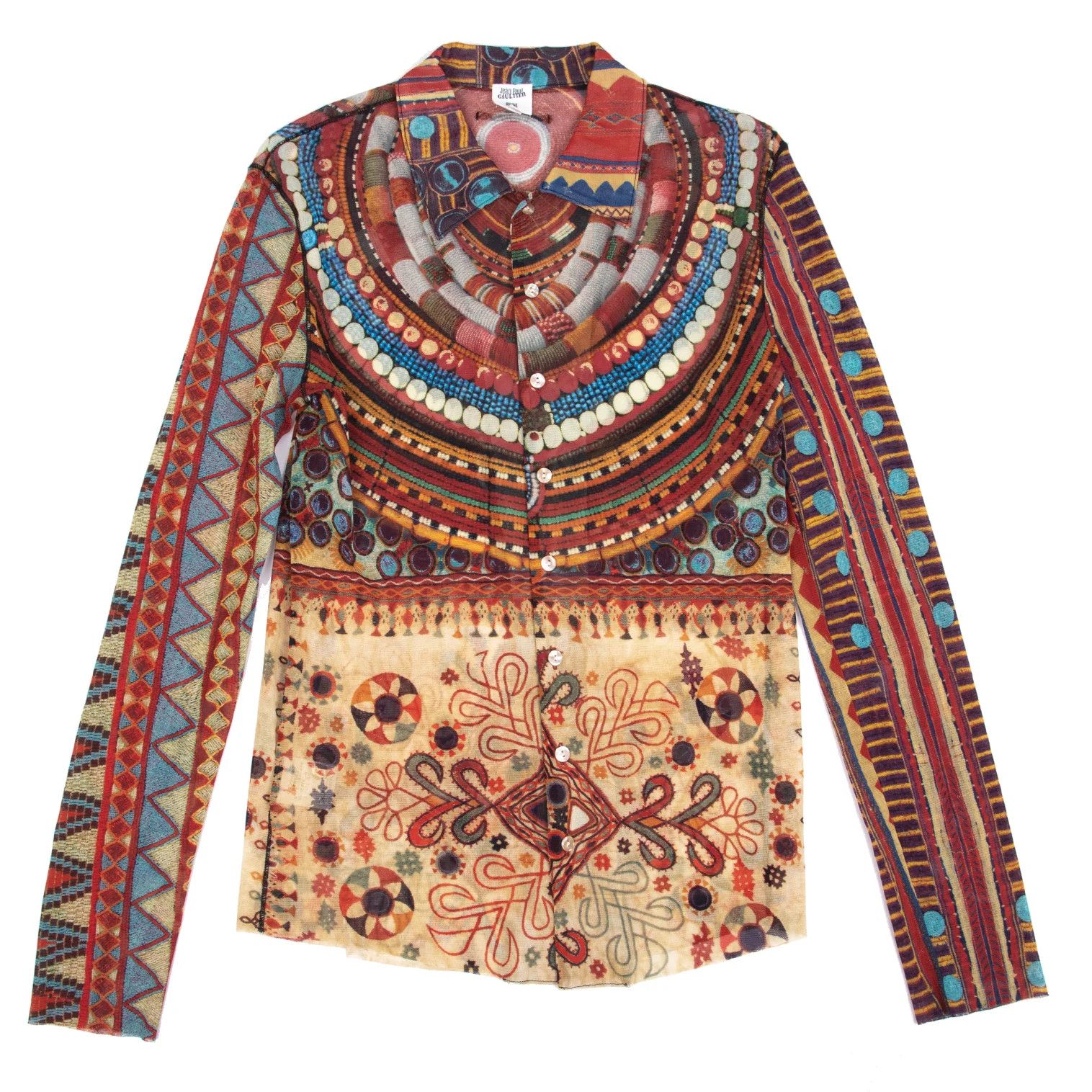 Jean Paul Gaultier Ethnic Print Power Net Shirt Multi Color Size 48 Size US M / EU 48-50 / 2 - 1 Thumbnail