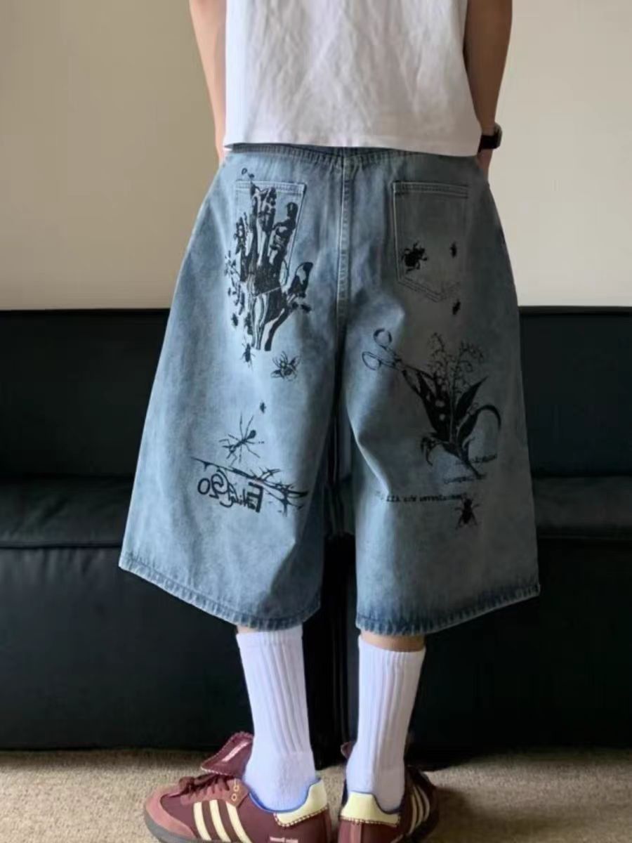 Japanese Brand × Vintage Street Graffiti Hip Hop Skater Loose Fit Denim Shorts Size US 34 / EU 50 - 2 Thumbnail