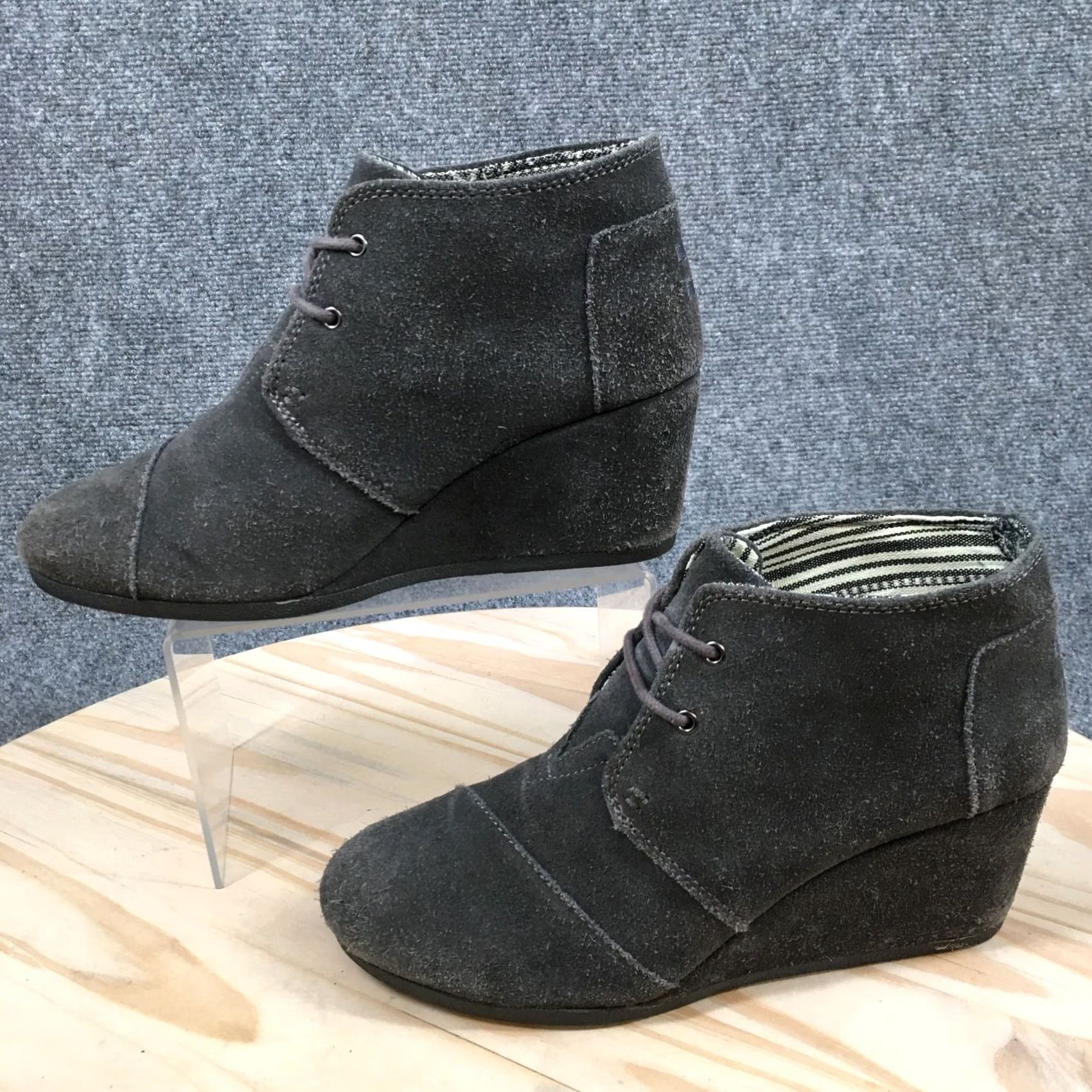 Toms TOMS Womens 9.5 Desert Gray Lace Up Casual Ankle Wedge Heels 300515 - Great Condition Size L / US 10 / IT 46 - 3 Thumbnail