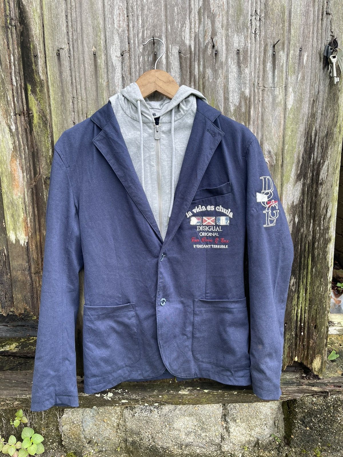 Designer Desigual Blazer Hoodie Hybrid Jacket Navy Size 48 Size US M / EU 48-50 / 2 - 1 Thumbnail