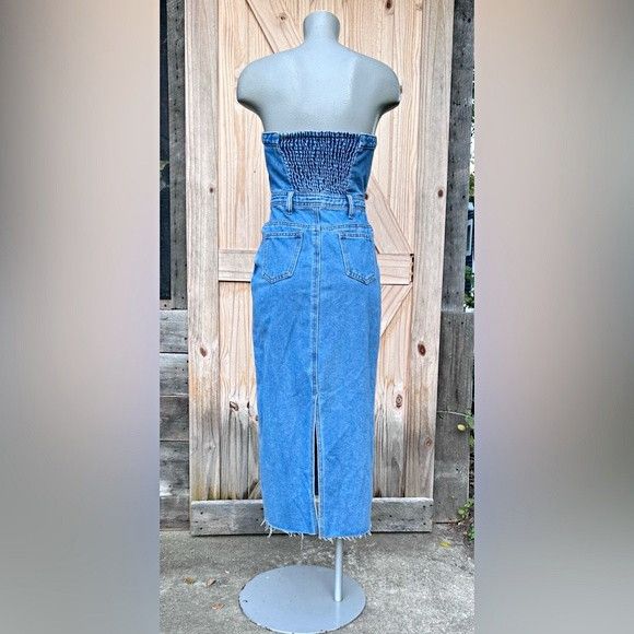 Other Sincerely Jules Blue Denim Strapless Raw Hem Midi Dress Size S / US 4 / IT 40 - 5 Thumbnail