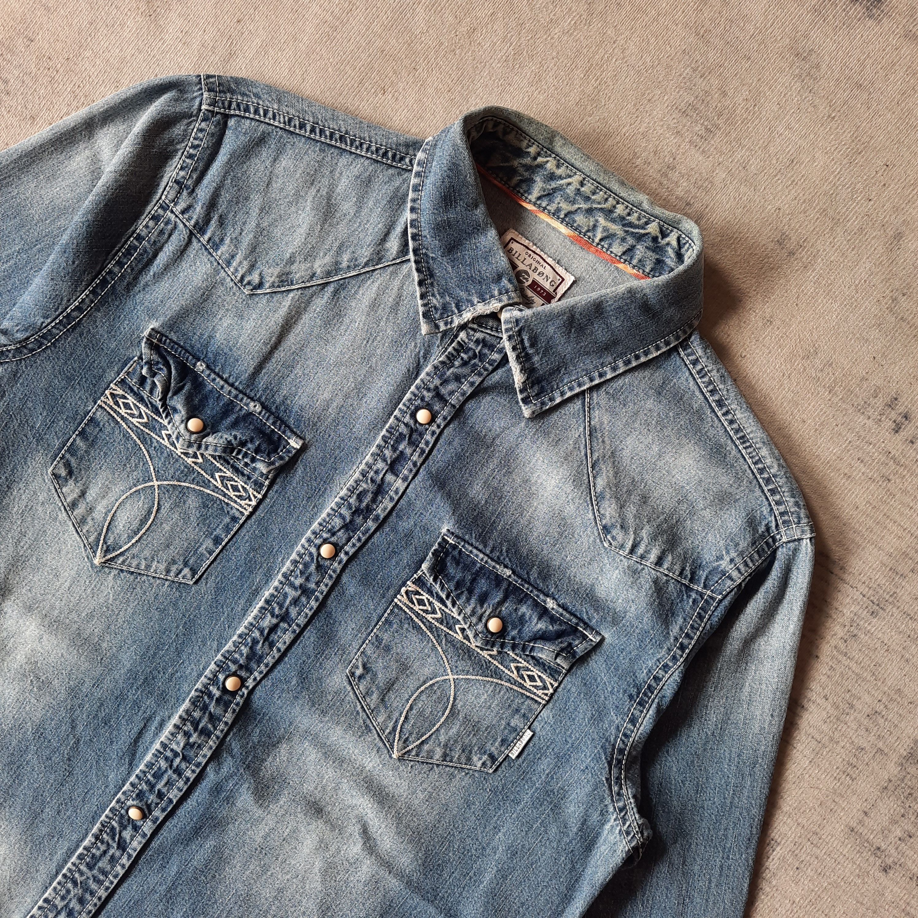 Billabong 💥 Billabong cowboy style snap button western denim shirt Size US M / EU 48-50 / 2 - 2 Thumbnail