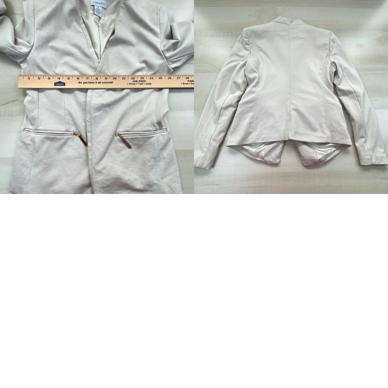 Vintage Carmen Marc Valvo Womens Cream Blazer Jacket 4 Regular Size Long Sleeve Open Front Pockets Business Classic Style Size S / US 4 / IT 40 - 8 Thumbnail