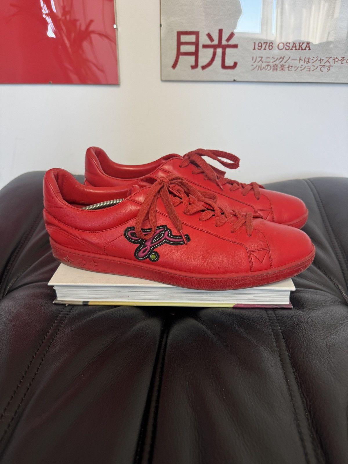 Louis Vuitton Louis Vuitton Low Top Designer Red Leather Sneakers LV Hype Size US 9.5 / EU 42-43 - 3 Thumbnail