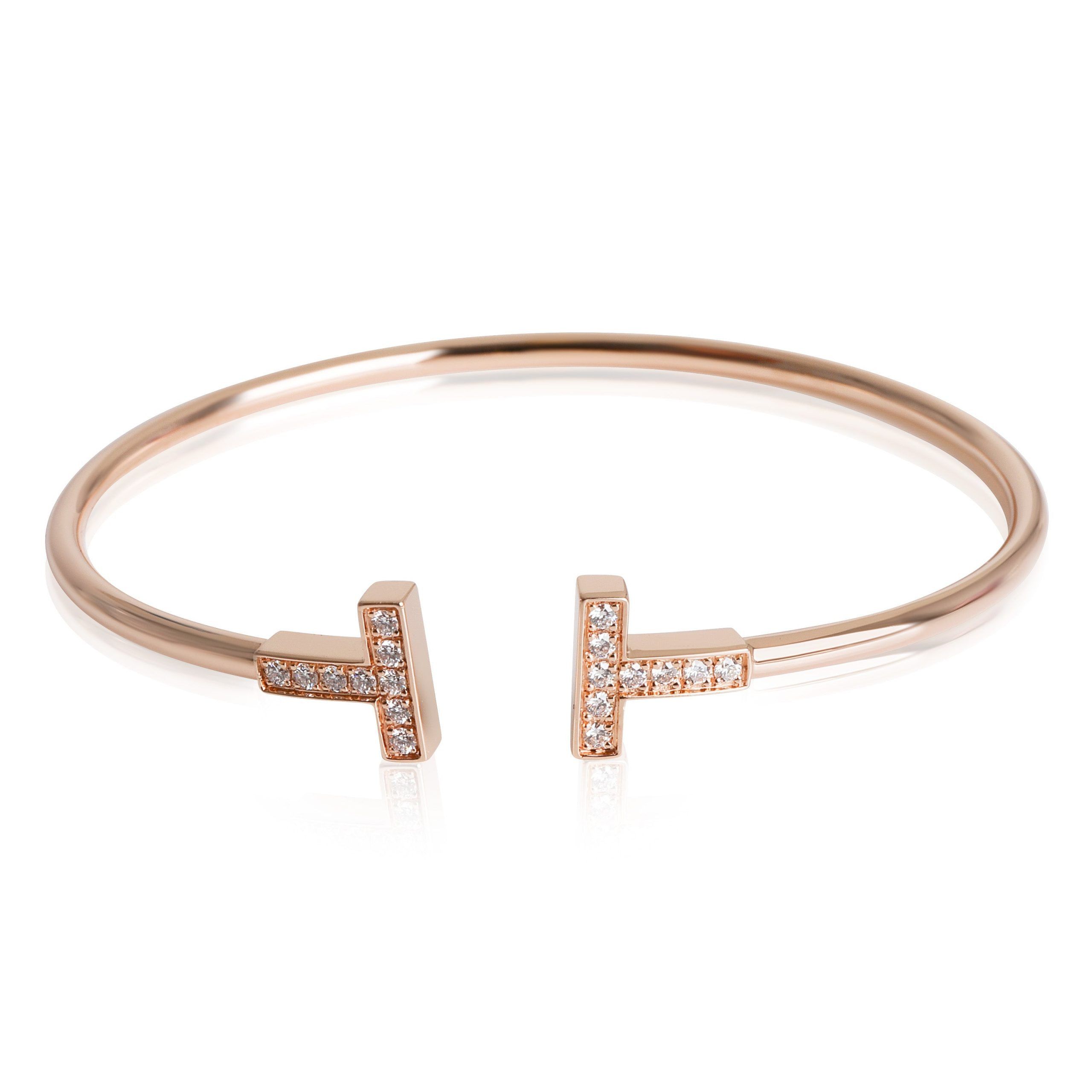 image of Tiffany Co Tiffany & Co. Tiffany T Diamond Bangle In 18K Rose Gold 0.22 Ctw, Women's
