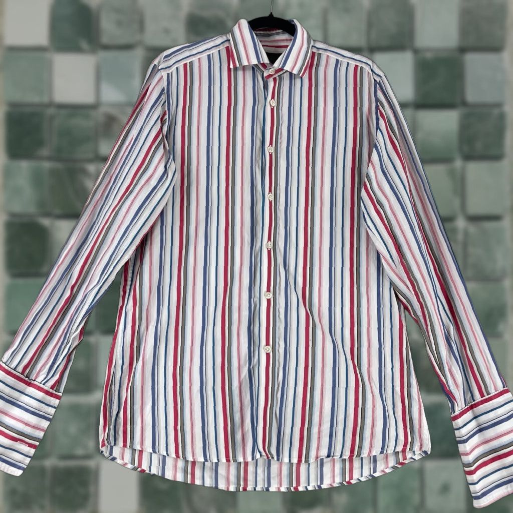 Vintage Duchamp London White Stripe Button-Up Dress Shirt Mens Long Sleeve Size Medium Size 40R - 1 Thumbnail