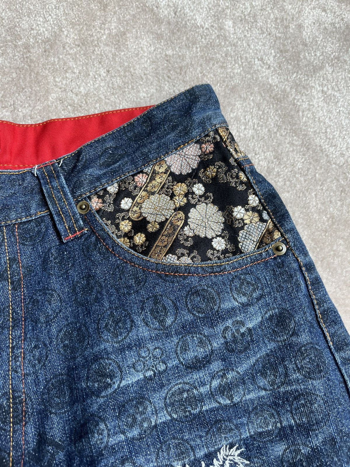 Japanese Brand Kara Kuri Embroided Fish & Dragon Jeans Size US 32 / EU 48 - 5 Thumbnail