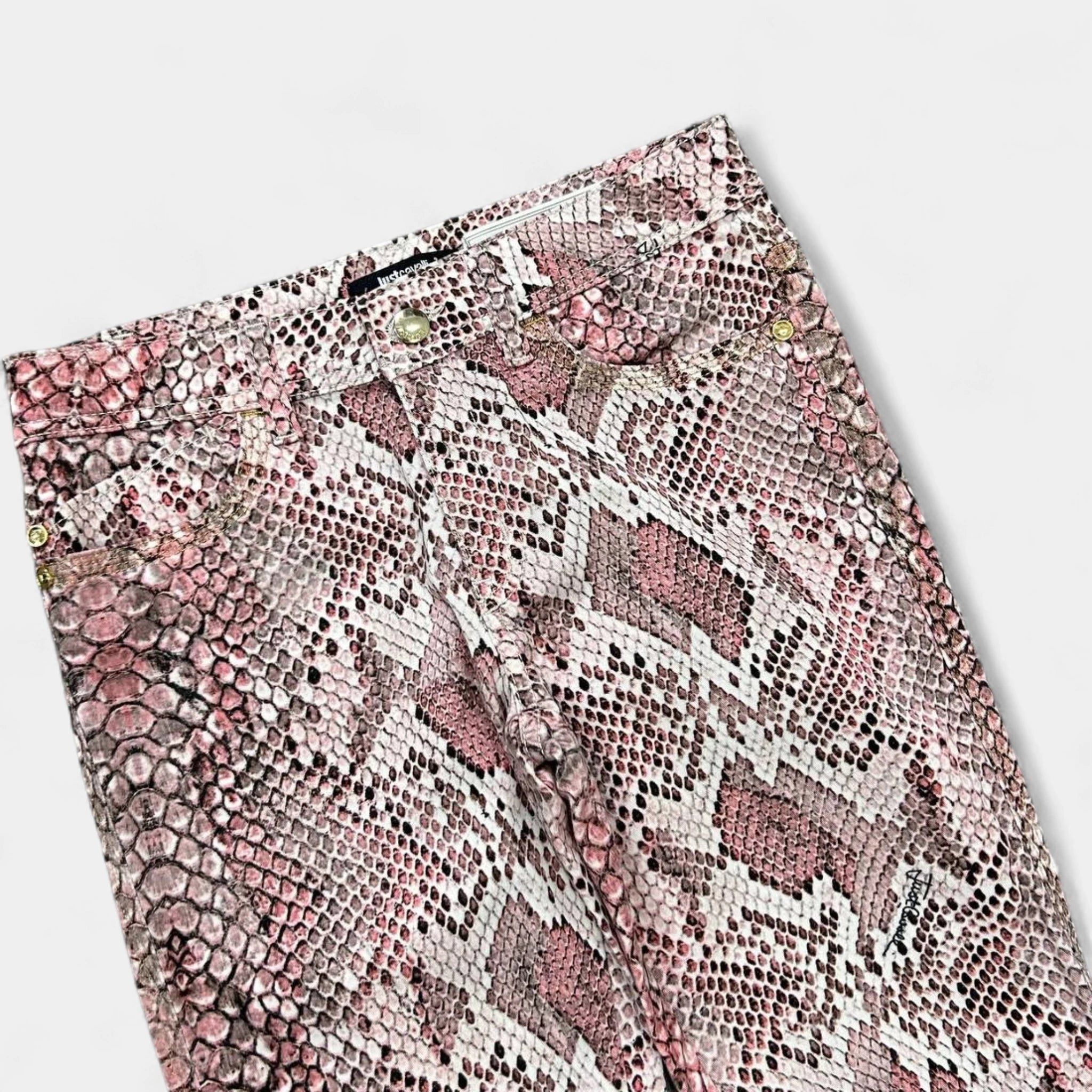Roberto Cavalli Just Cavalli Pink Snake Print Skinny Denim Pants Size 27" / US 4 / IT 40 - 2 Thumbnail