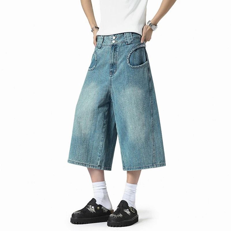 Jean Bamboo Pattern Calf-Length Denim Shorts Men Summer Size US 34 / EU 50 - 6 Thumbnail