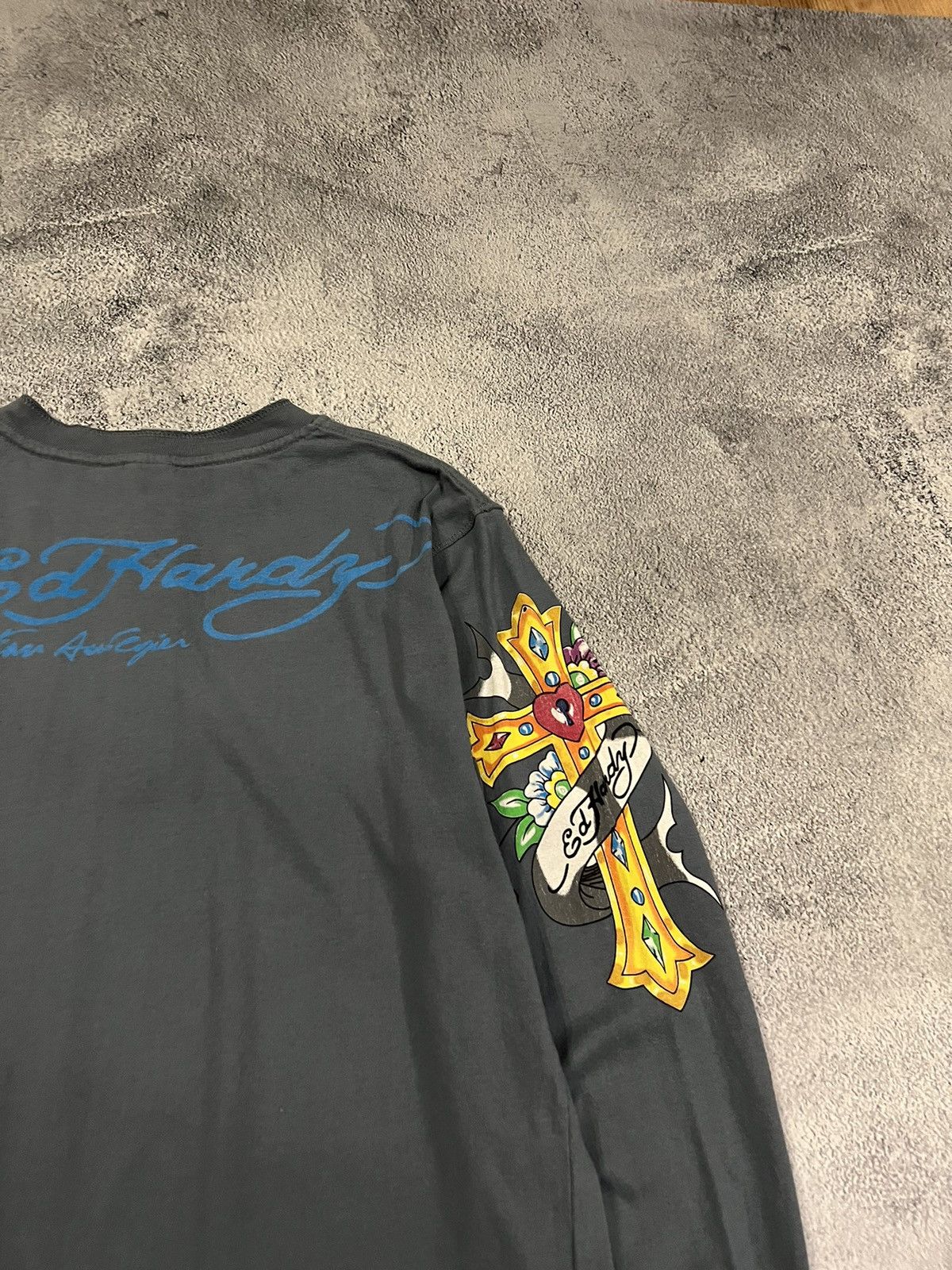 Vintage Y2k Ed Hardy Skull Cross Tattoo Rare Long Sleeve 00s