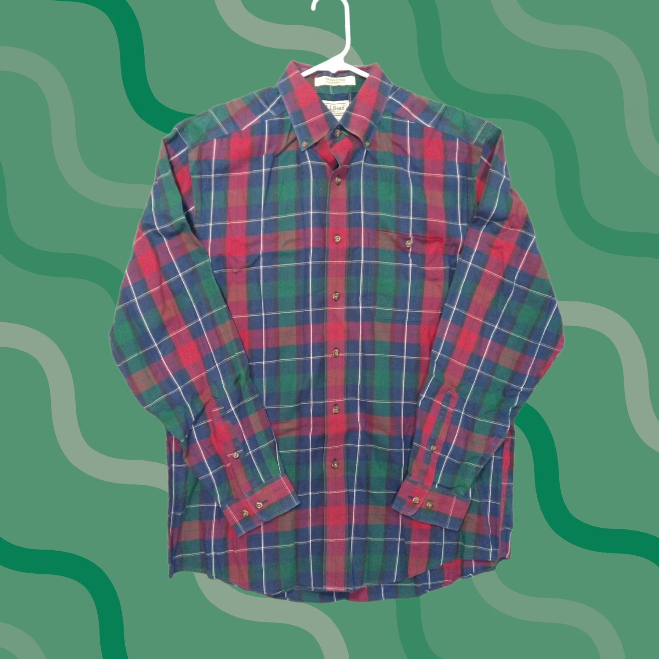 Vintage LL Bean Shirt Men Medium Blue Plaid Merino Wool Blend Long Sleeve Button Down Shirt Size US M / EU 48-50 / 2 - 1 Thumbnail