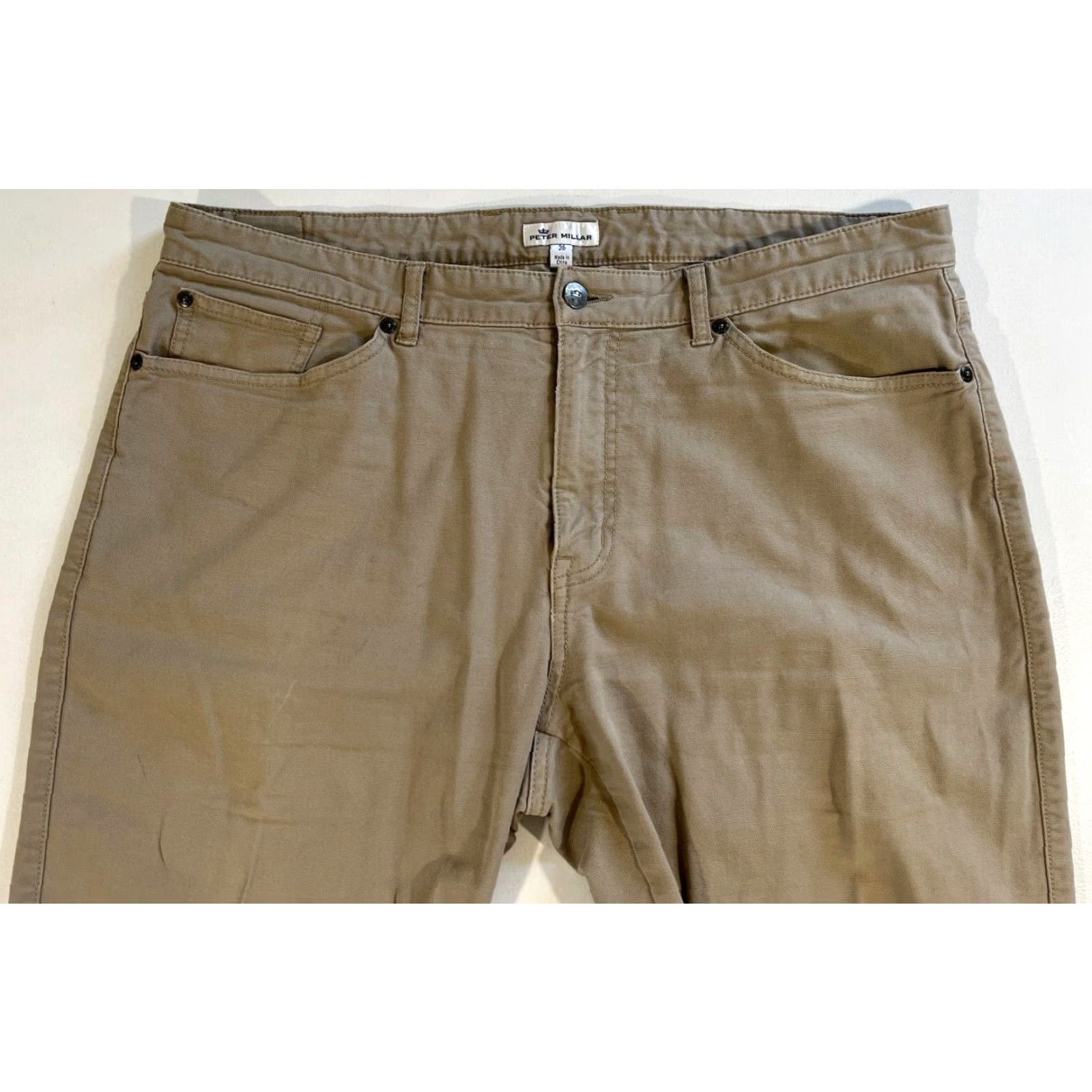 Peter Millar Peter Millar Crown Vintage Canvas Five-Pocket Pants Mens Sz 36x30 Tan Flat Front Stretch Denim Chino Size US 36 / EU 52 - 6 Thumbnail
