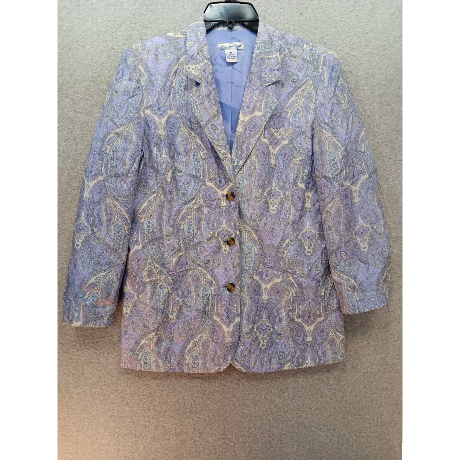 Vintage VINTAGE Anna And Frank Jacket Women's M Paisley Purple 100% Silk Lined 90s Casual Business Party/Cocktail Travel Workwear Size M / US 6-8 / IT 42-44 - 2 Thumbnail