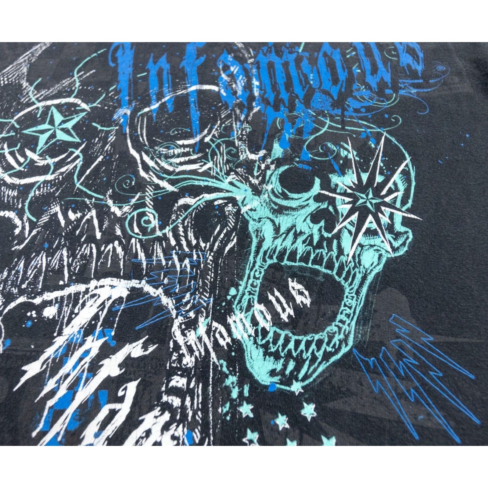 Vintage VINTAGE Infamous Mens T-Shirt Short Sleeve Crew Neck Black Grunge Skeleton Skull Y2K Graphic Size US L / EU 52-54 / 3 - 3 Thumbnail