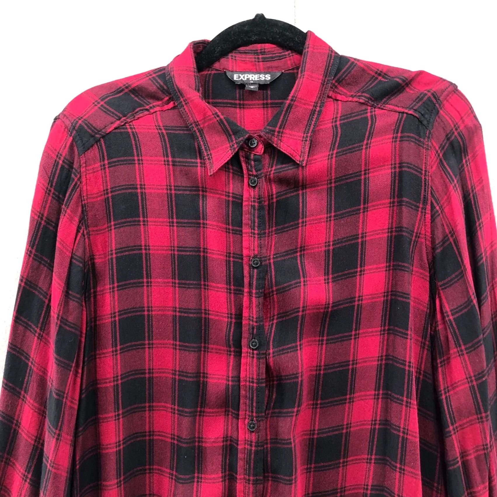 Express VINTAGE Express Buffalo Plaid Flannel Shirt Womens Medium Red Black Rayon Long Sleeve Button Up Bohemian Size M / US 6-8 / IT 42-44 - 3 Thumbnail