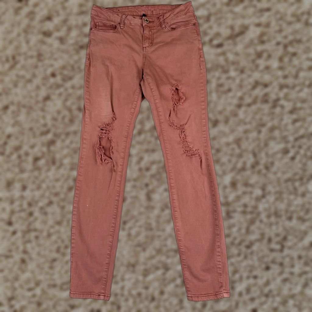 Vintage Angel Kiss Jeans Juniors 5 Redish Denim Skinny Distressed Mid Rise Cotton 26x28 Size 27" / US 4 / IT 40 - 1 Thumbnail