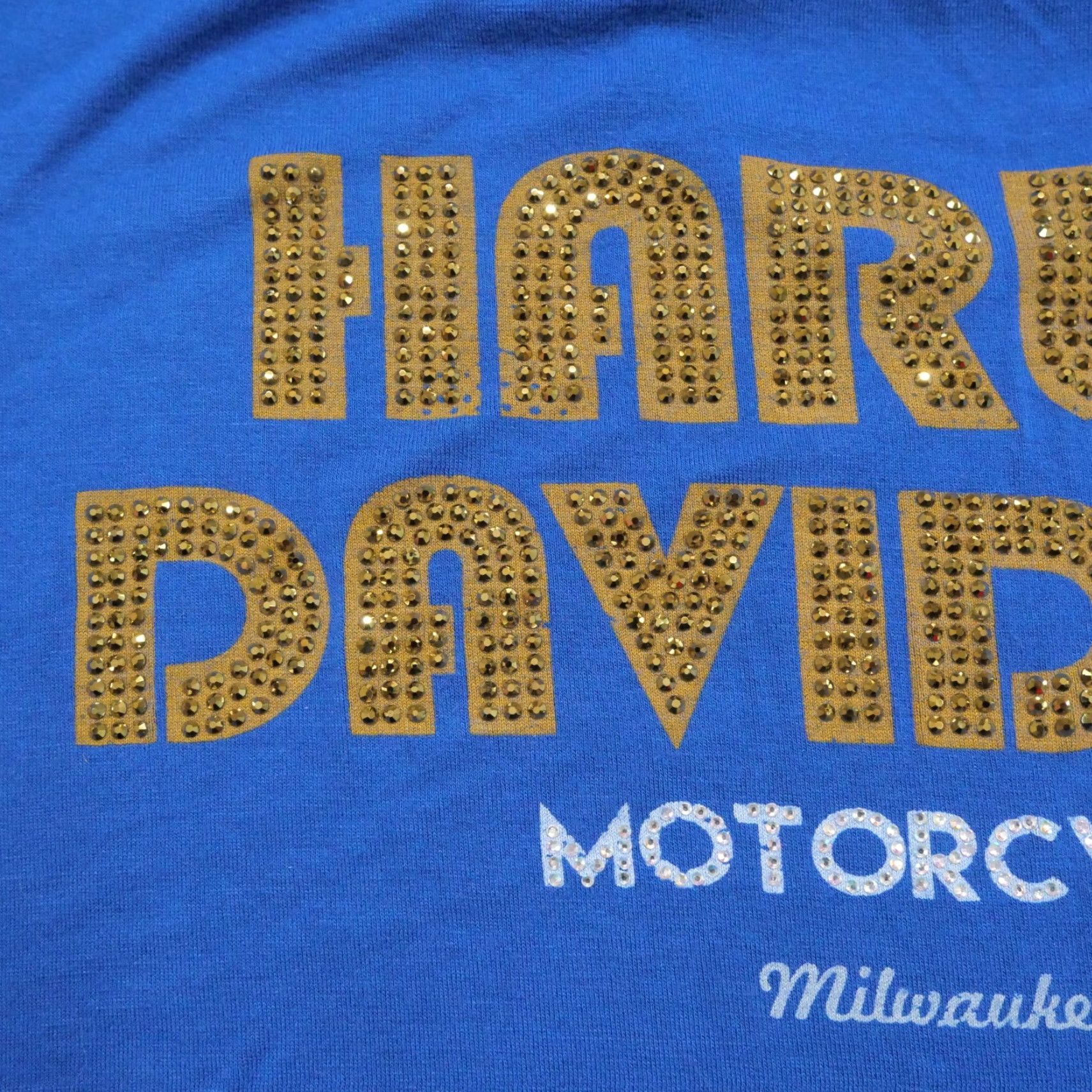 Harley Davidson VINTAGE Harley-Davidson T Shirt Womens Small Blue Sequin Milwaukee Open Back Size S / US 4 / IT 40 - 3 Thumbnail