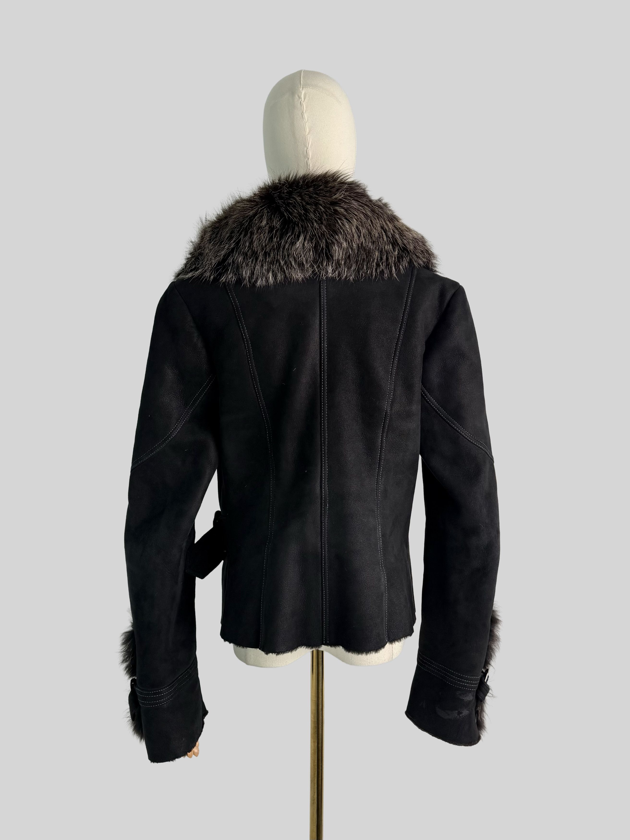 Vintage Vintage Shearling Leather Jacket Real Fur Collar Belted Y2K Size S / US 4 / IT 40 - 4 Thumbnail