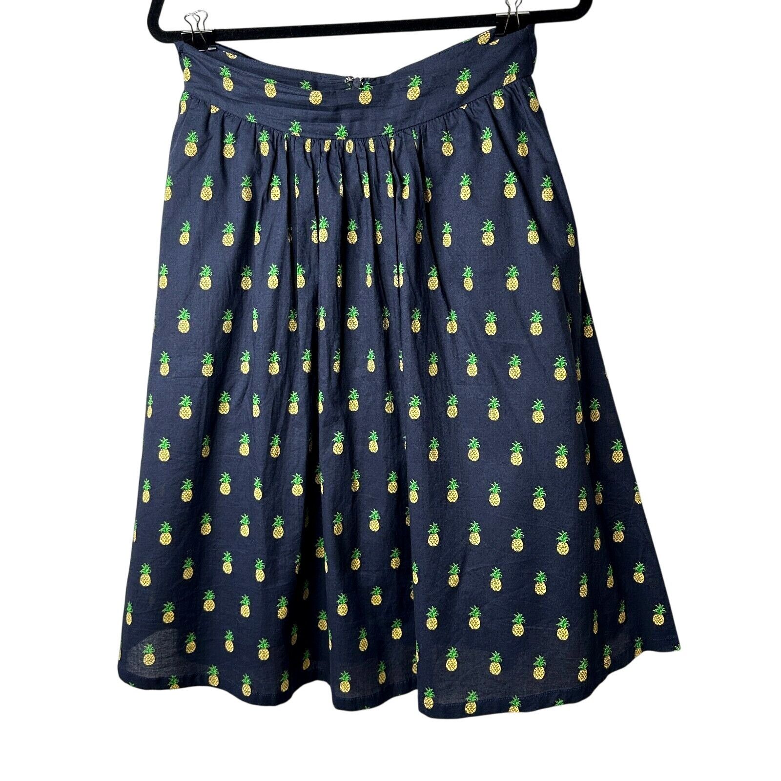 Anthropologie Mo:Vint NY Navy Pineapple Print Pleated Tie Midi Skirt SM Size 27" / US 4 / IT 40 - 1 Thumbnail
