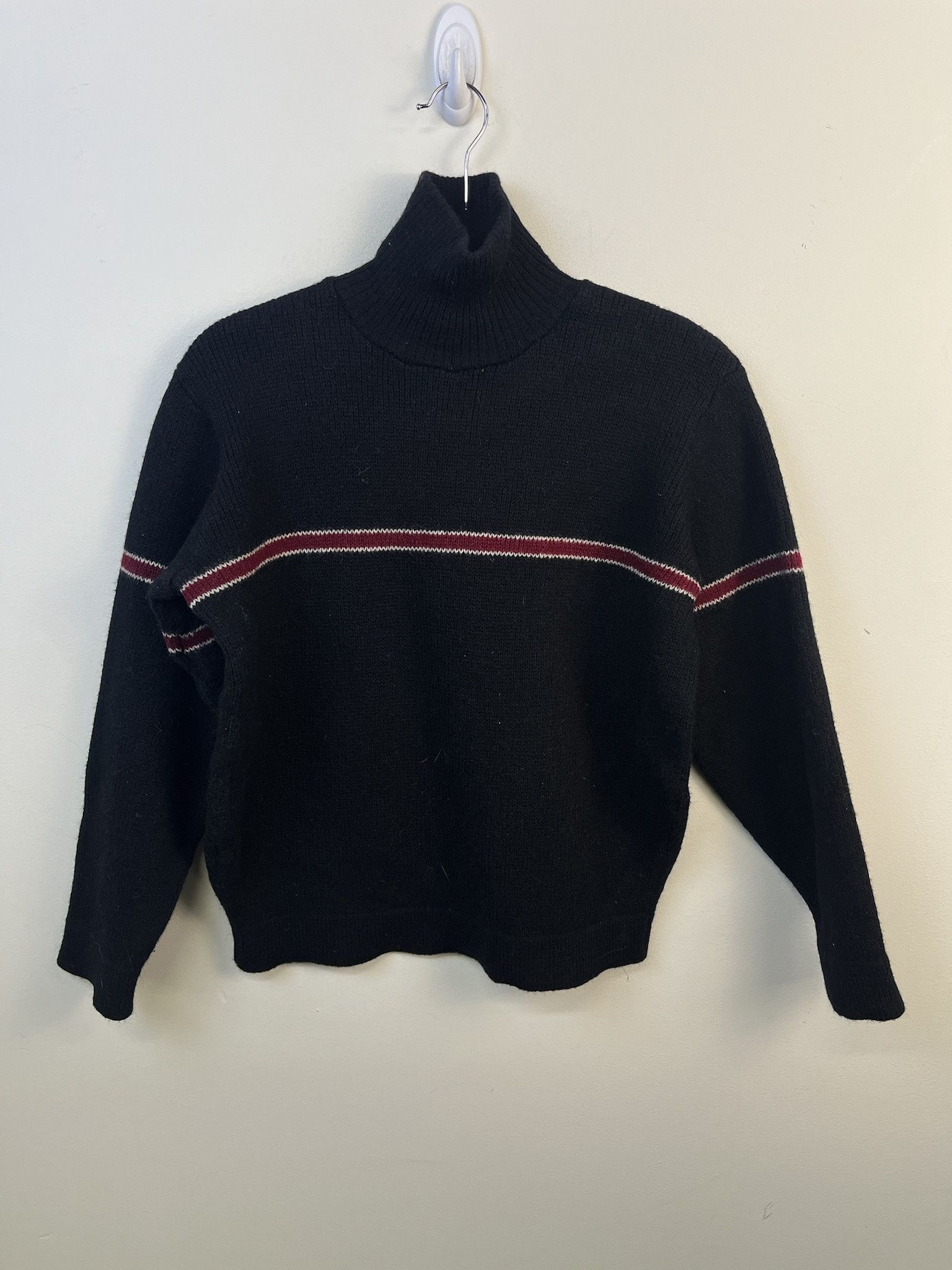 Other Vintage Knit Sweater 1990s Thick Knit Bjarge Troje Red Stripe Black Wool Knit Sweater Size M Size US M / EU 48-50 / 2 - 1 Thumbnail