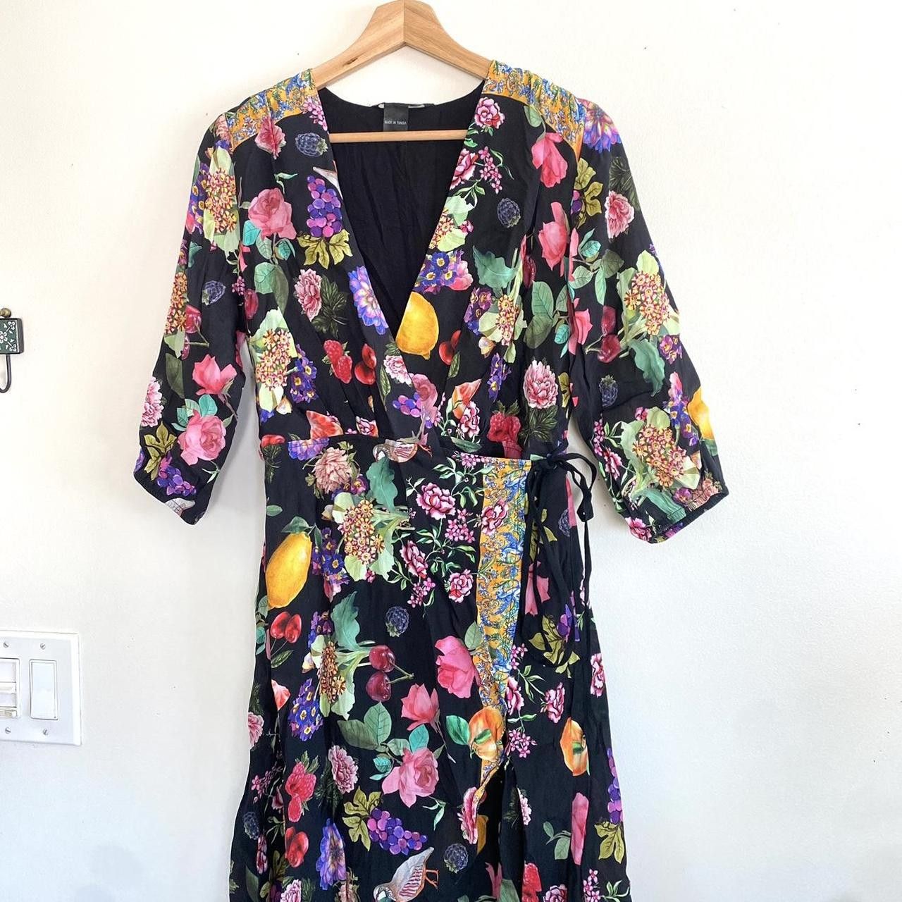 Desigual DESIGUAL BLACK MULTICOLOR WRAP MIDI DRESS WOMENS SIZE 36 XS Size XS / US 0-2 / IT 36-38 - 2 Thumbnail