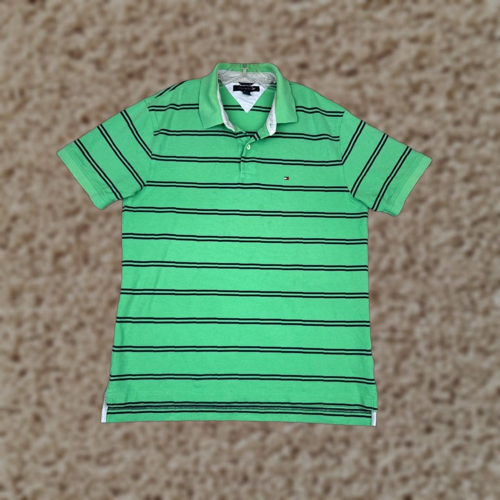 Tommy Hilfiger Tommy Hilfiger Polo Shirt Men XL Green Stripe Cotton Short Sleeve Slim Fit Shirt Size US XL / EU 56 / 4 - 1 Thumbnail