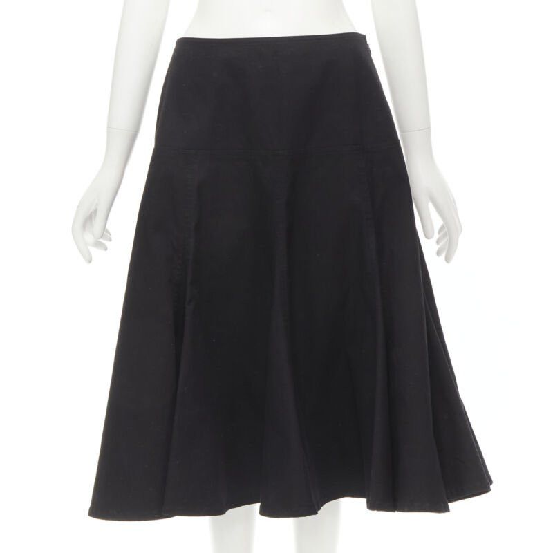 Yohji Yamamoto YOHJI YAMAMOTO black heavy cotton flared midi skirt JP2 M Size 26" / US 2 / IT 38 - 1 Thumbnail