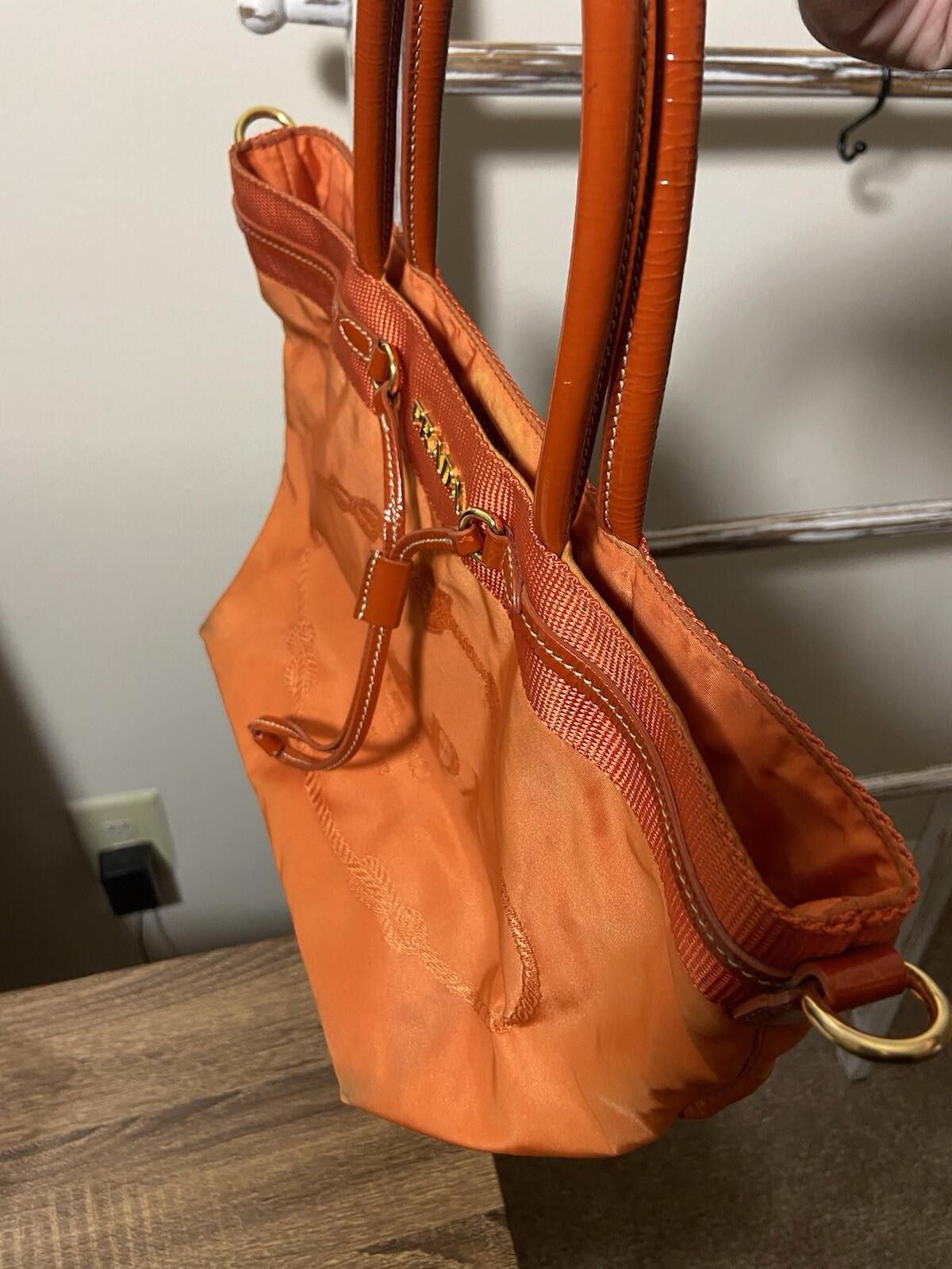 Prada Prada red patent leather orange nylon small hand tote bag Size ONE SIZE - 5 Thumbnail