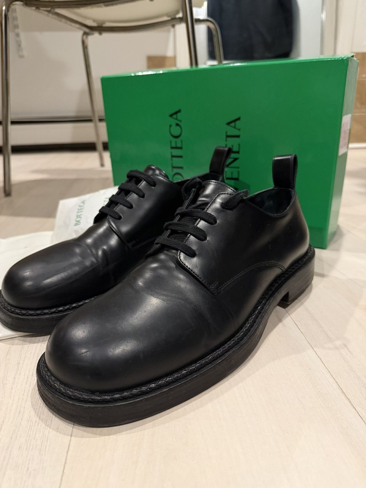 Bottega Veneta Black Leather Derby Lace Up Casual Shoes Size US 12 / EU 45 - 1 Thumbnail