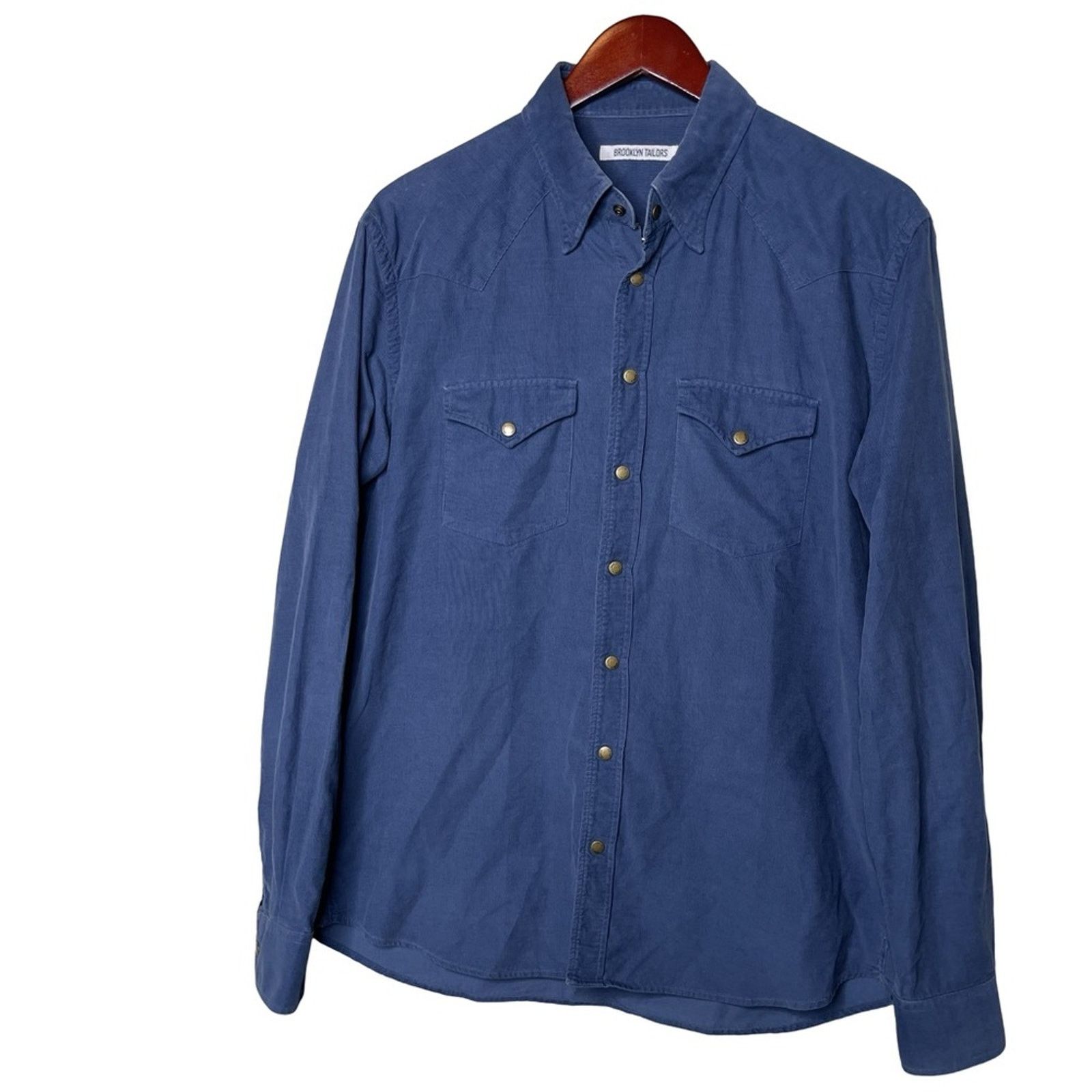 Brooklyn Tailors Brooklyn Tailors Blue corduroy snap button collared shirt XL Size US XL / EU 56 / 4 - 1 Thumbnail