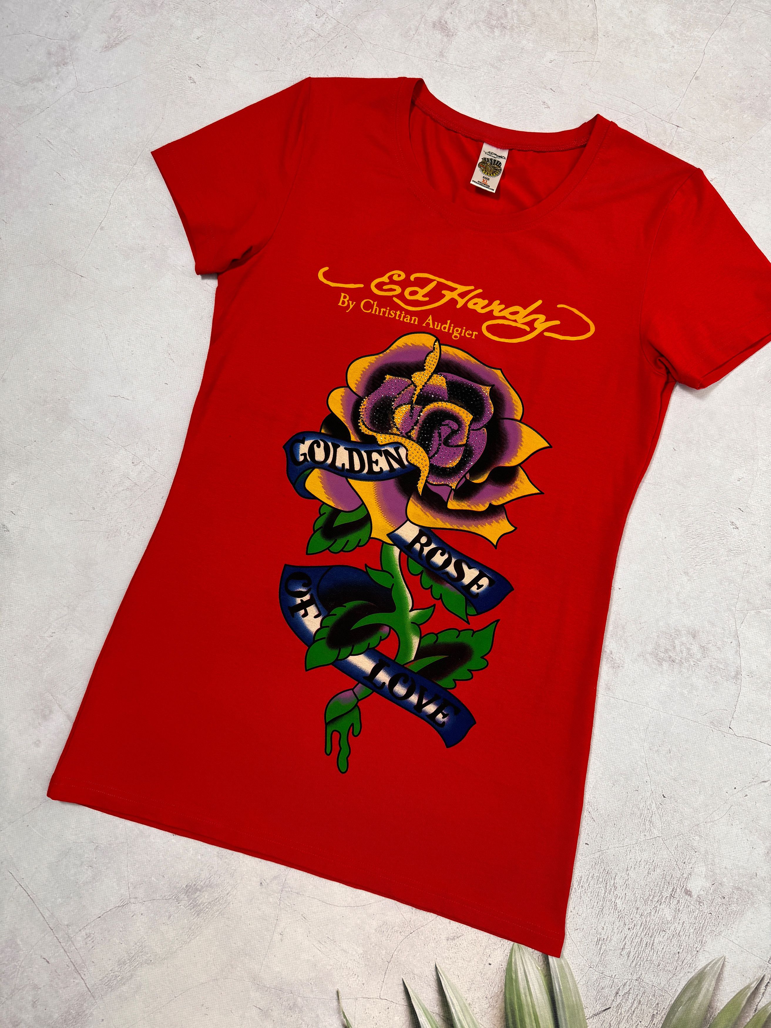 Christian Audigier × Ed Hardy Ed Hardy Mini Dress Tunica Golden Rose of Love Size M / US 6-8 / IT 42-44 - 5 Thumbnail