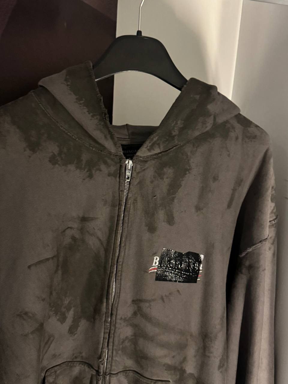Balenciaga ⛔️ Balenciaga Gaffer Mud Distressed Grey Zip Hoodie M Size US M / EU 48-50 / 2 - 3 Thumbnail