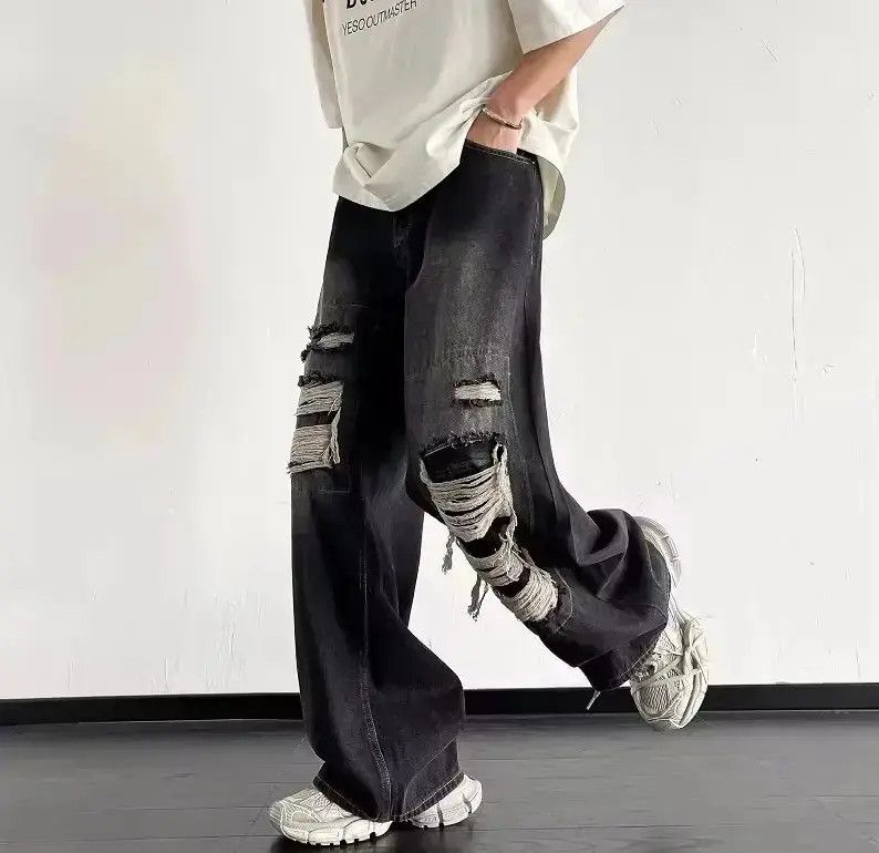 Japanese Brand Street loose wide leg ripped jeans Size US 32 / EU 48 - 2 Thumbnail