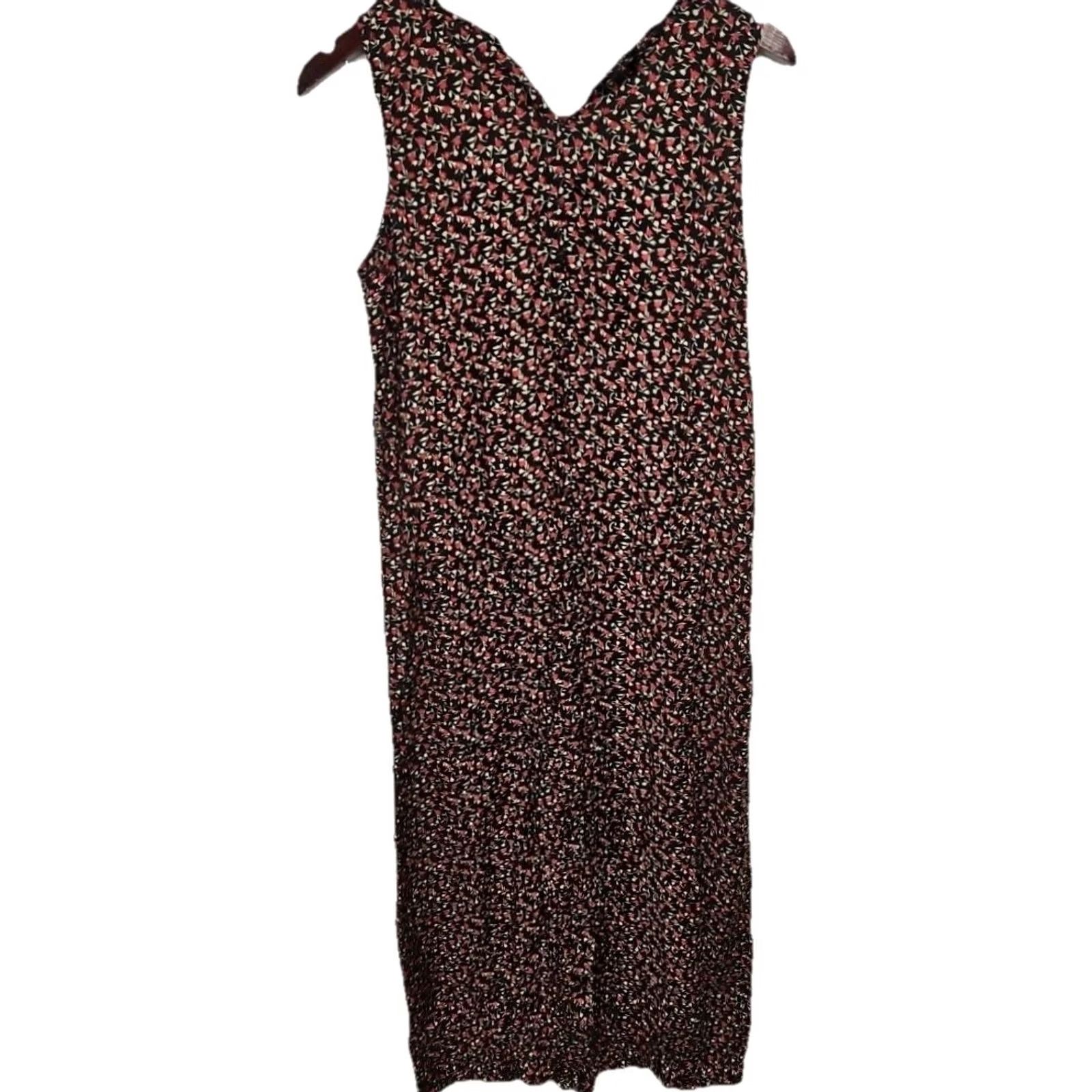 Vintage Carolina Floral Midi Dress Womens 10 Black Pink Sleeveless Cottagecore Casual Easy Relaxed Silhouette Size L / US 10 / IT 46 - 7 Thumbnail