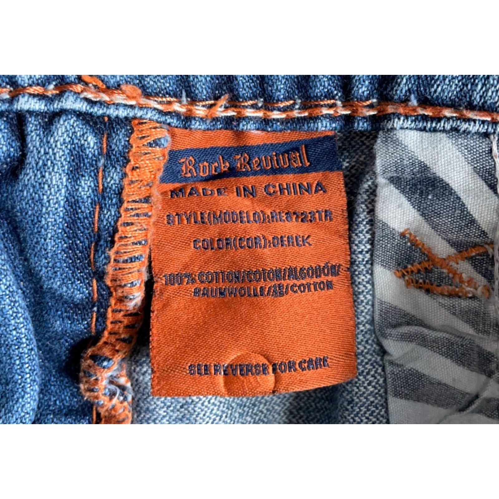 Vintage Rock Revival Jeans Straight 32x28 Men's Blue Distressed Studded 90s Rock Denim Denim Shirt? Size US 32 / EU 48 - 5 Thumbnail