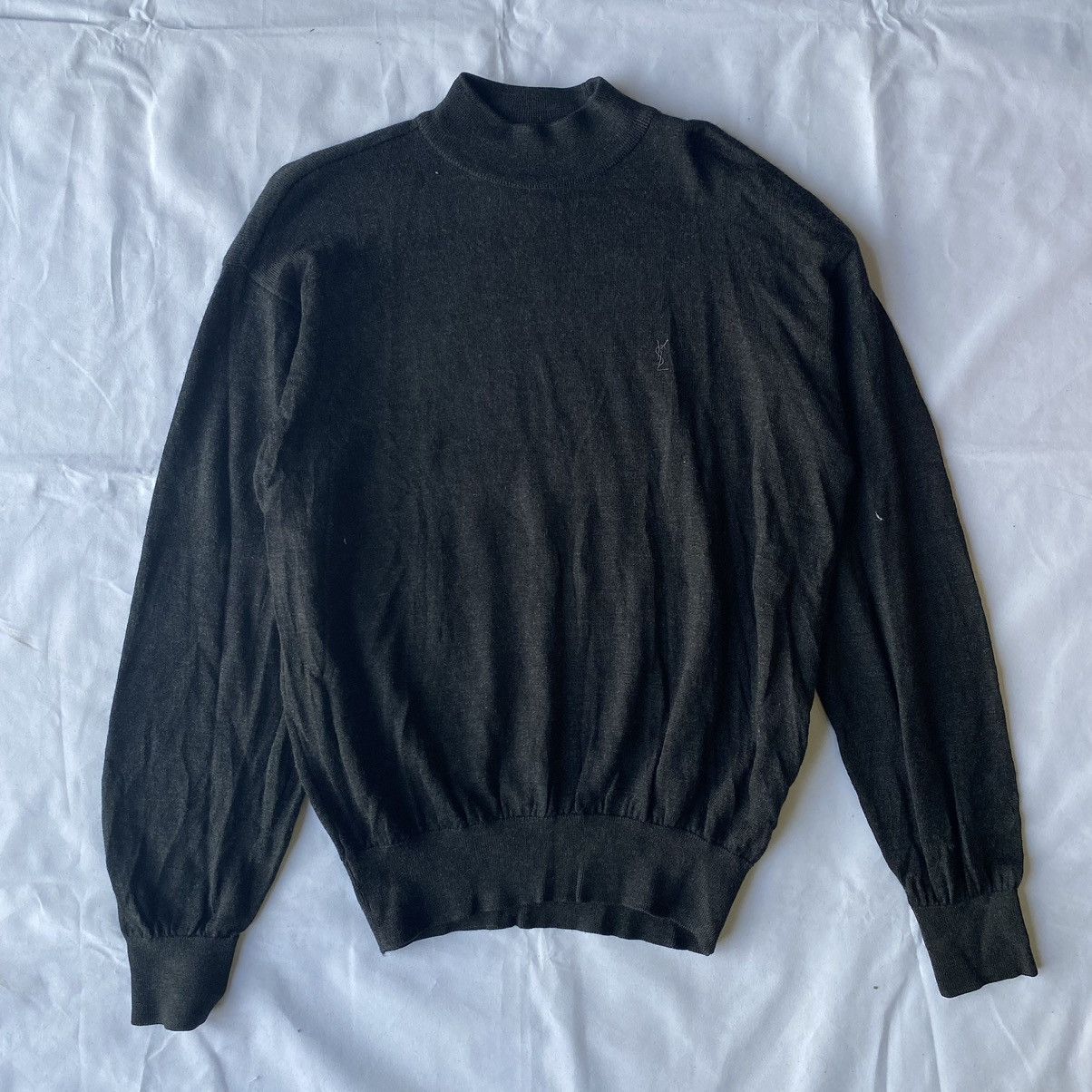 Vintage × Yves Saint Laurent Dark Grey Logo Embroidered YSL Sweater Knitwear Size US M / EU 48-50 / 2 - 1 Thumbnail