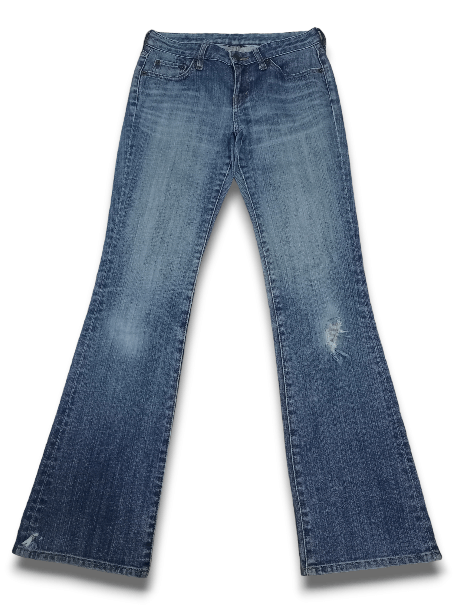 Japanese Brand × Uniqlo Vintage Japanese Uniqlo Blue Wash Ripped Flare Jeans 27x30 Size US 27 - 1 Thumbnail