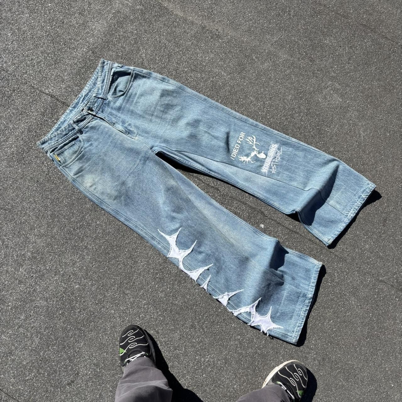 JNCO × Japanese Brand × Vintage jnco affliction style tribal embroidered jeans Size US 34 / EU 50 - 2 Thumbnail