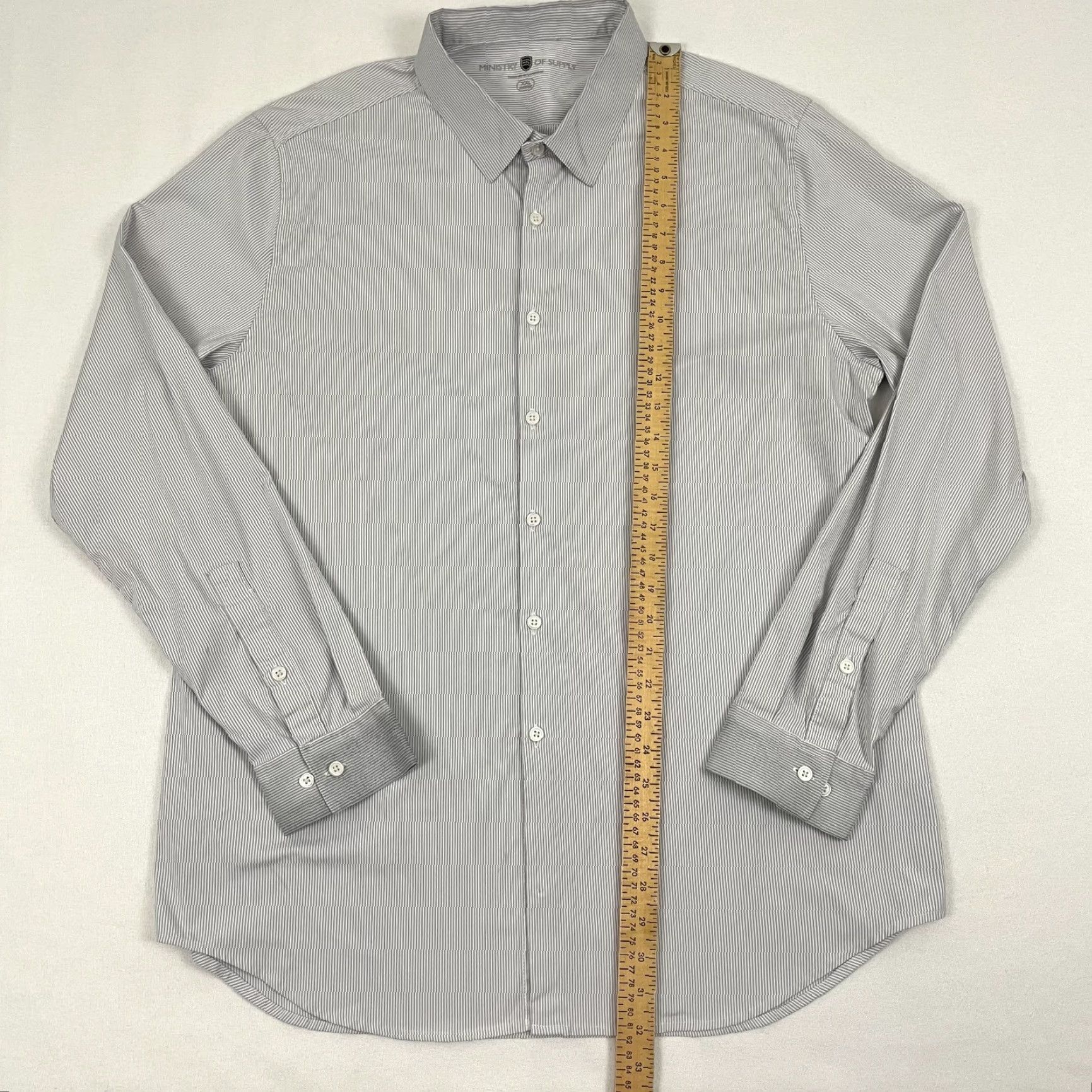 Vintage Ministry of Supply Shirt Mens 2XL XXL White Gray Striped Button Up Work Casual Size US XXL / EU 58 / 5 - 4 Thumbnail