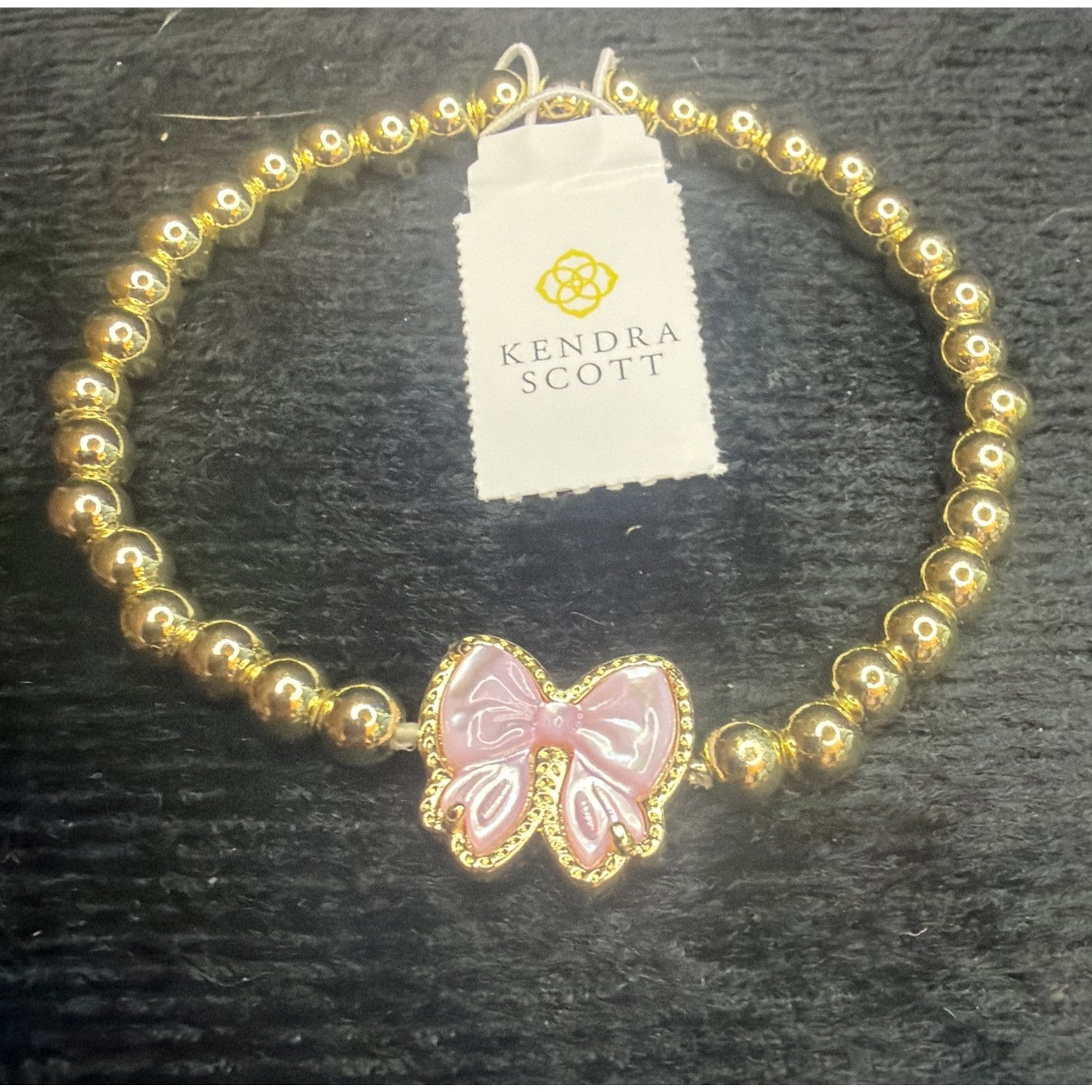 Kendra Scott Kendra Scott Haley Bow Stretch Gold Bracelet Pink Ivory New Size ONE SIZE - 1 Thumbnail