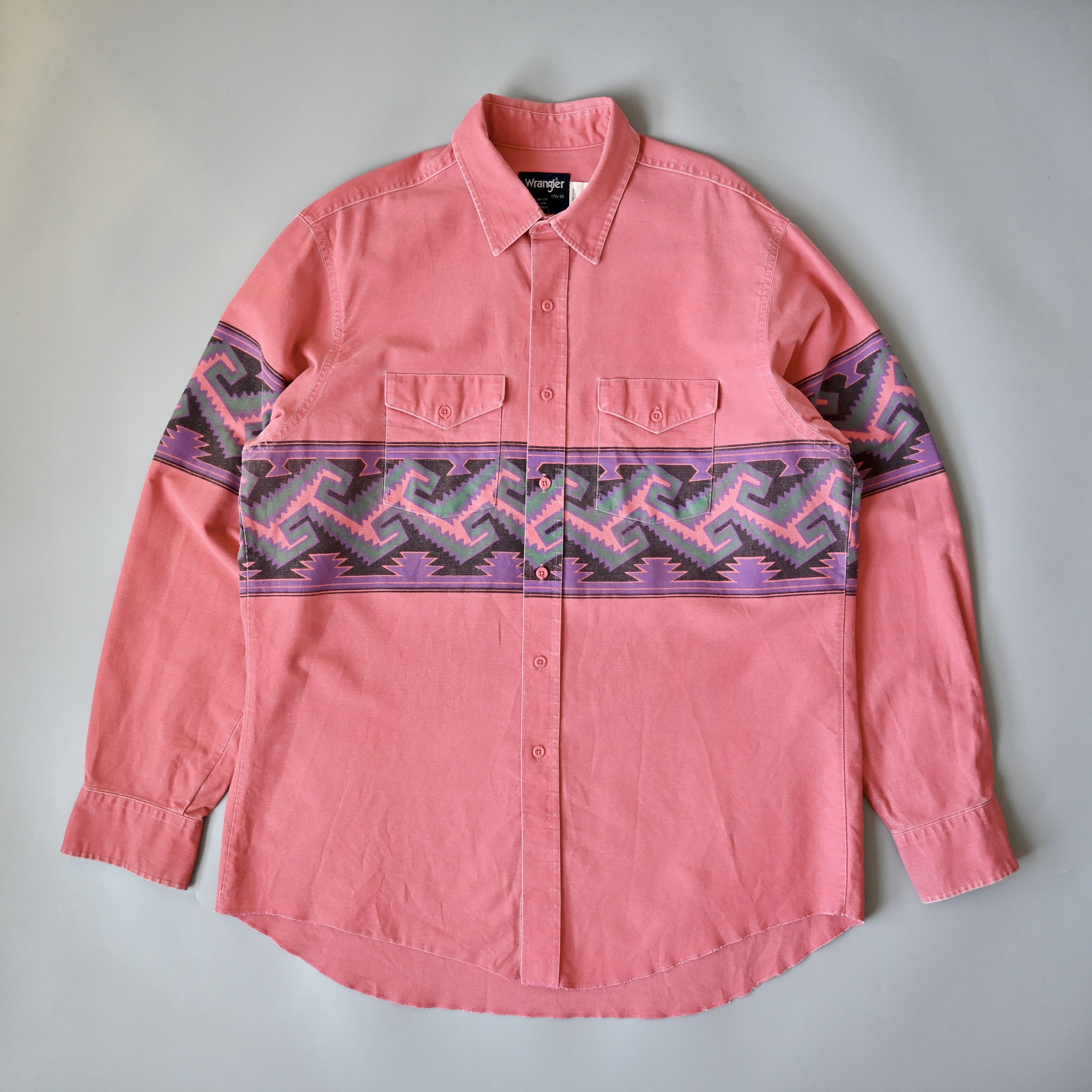 Vintage VTG Wrangler Brushpopper shirt Aztec Navajo peach pink 17.5 Size US XL / EU 56 / 4 - 1 Thumbnail