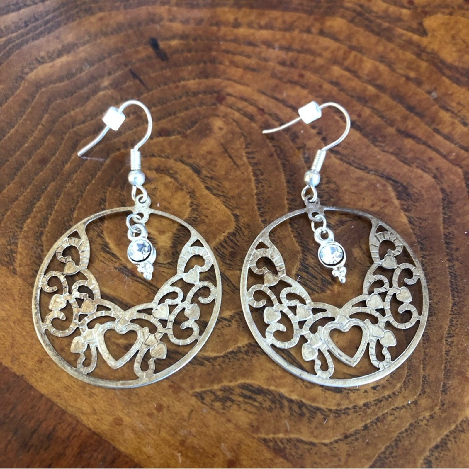 Jewelry Heart filigree rhinestone accent dangle earrings Size ONE SIZE - 3 Thumbnail